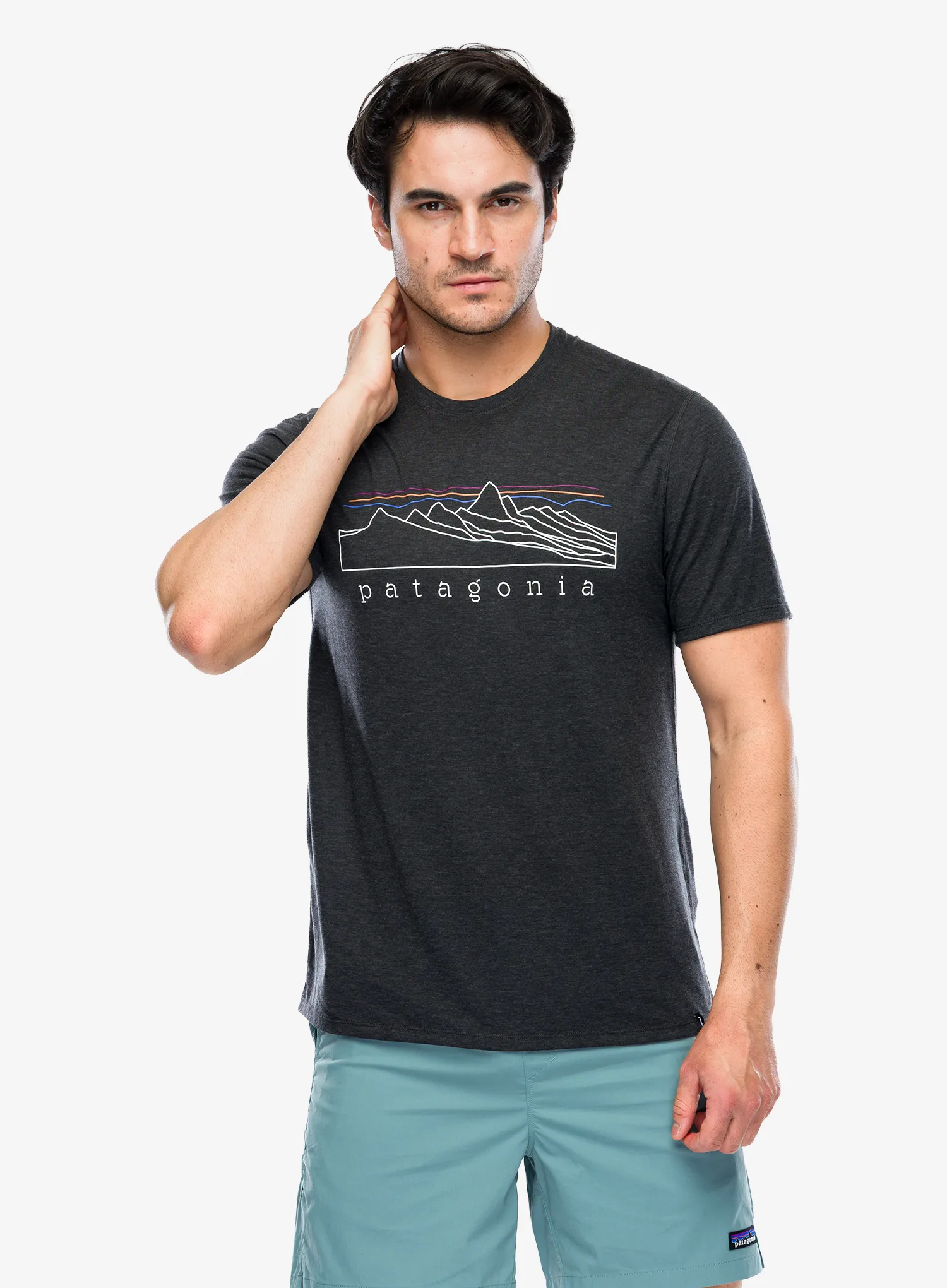 Greitai džiūstantys marškinėliai Patagonia Cap Cool Trail Shirt Stratapeaks - ink black