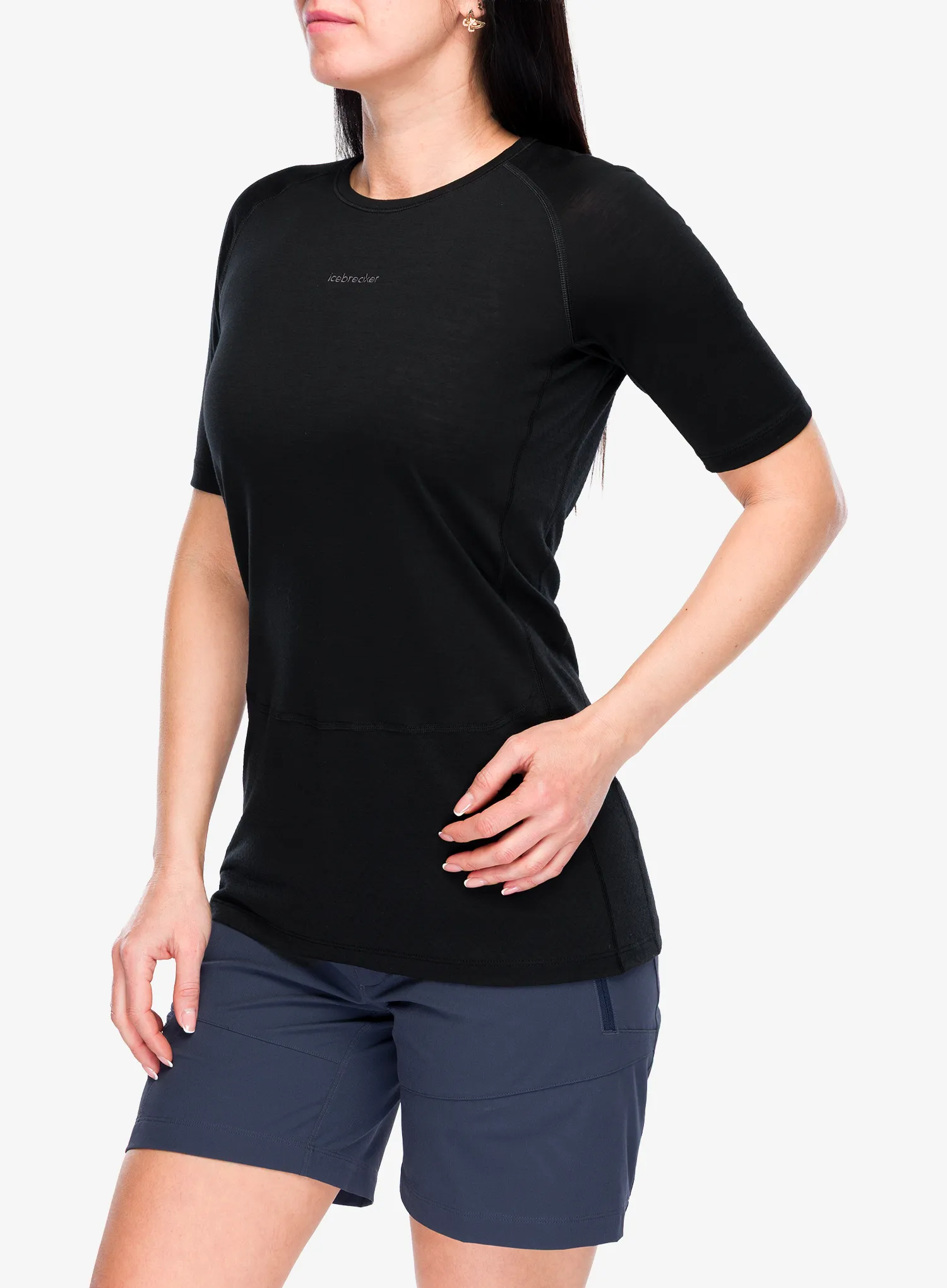 Termo marškinėliai moterims Icebreaker Merino 125 ZoneKnit SS Crewe - black