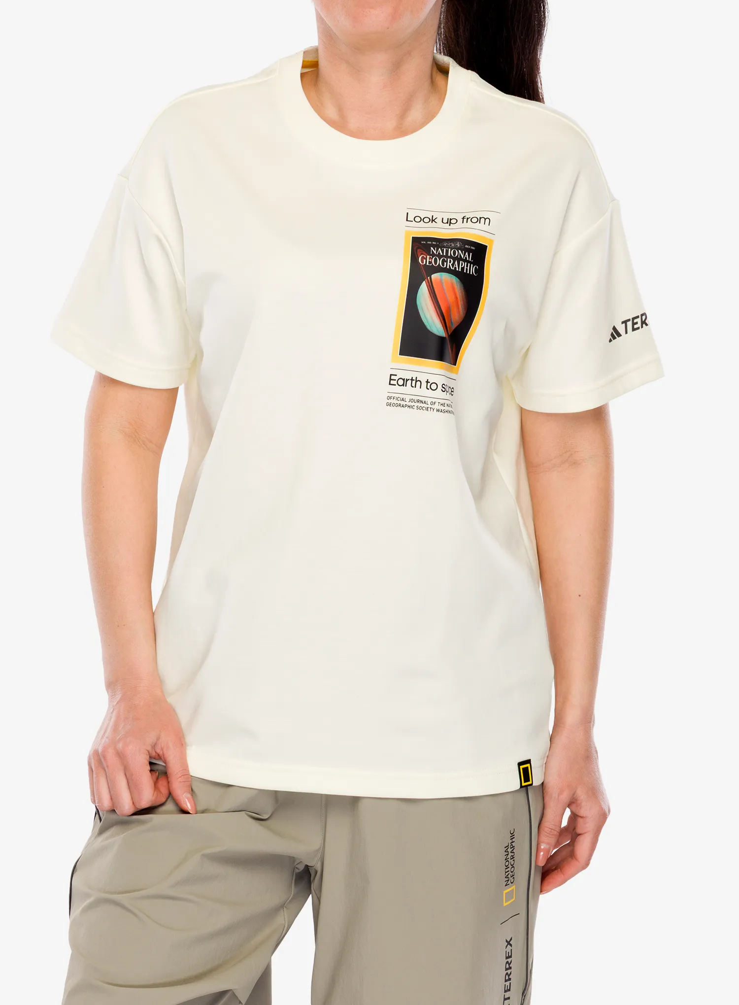 Spauda ant marškinėlių adidas TERREX National Geographic UF AEROREADY GFX Tee - ivory