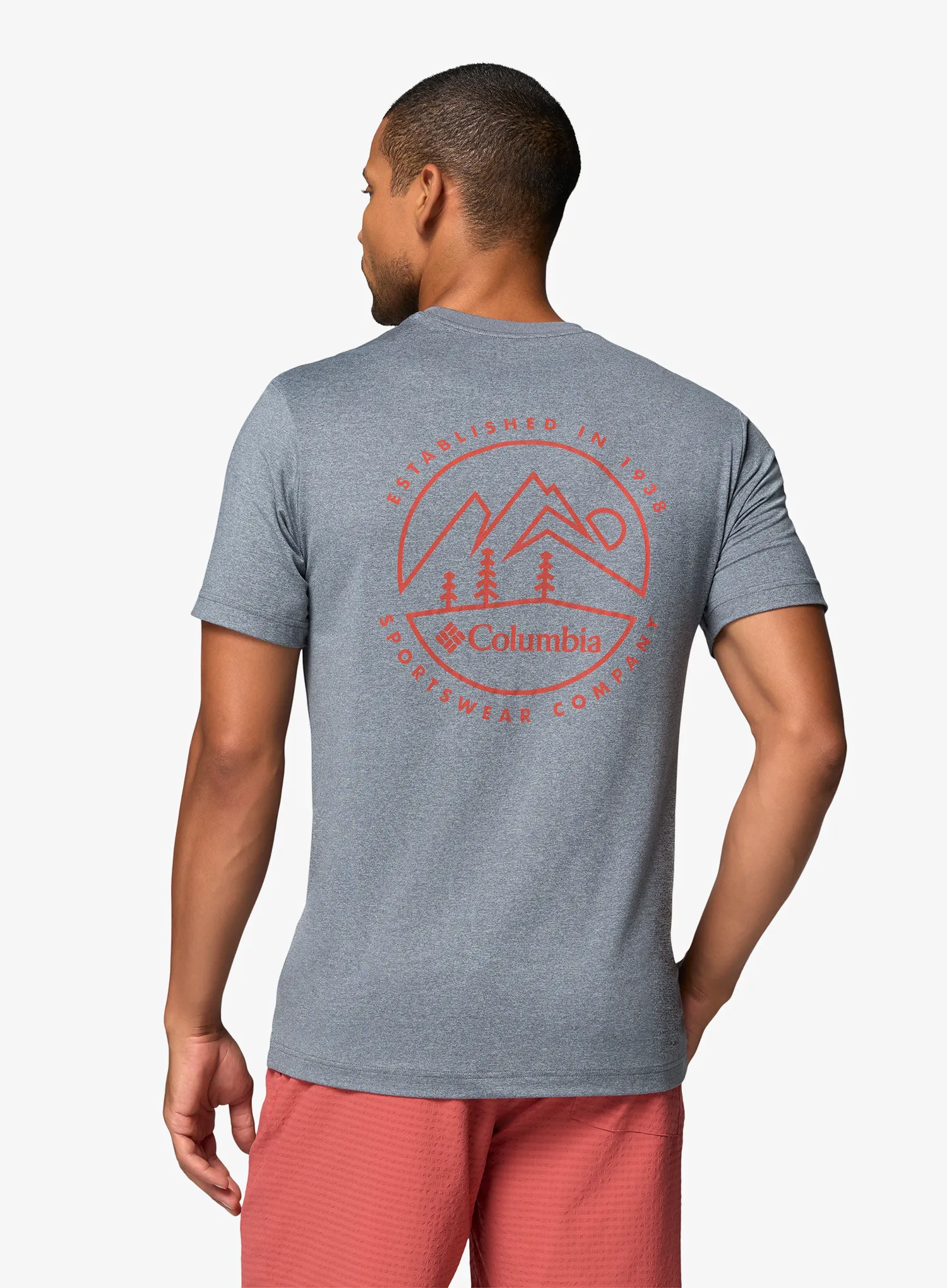 Spauda ant marškinėlių Columbia Parsons Point S/S Back Graphic Tee - city grey heather/linear peaks
