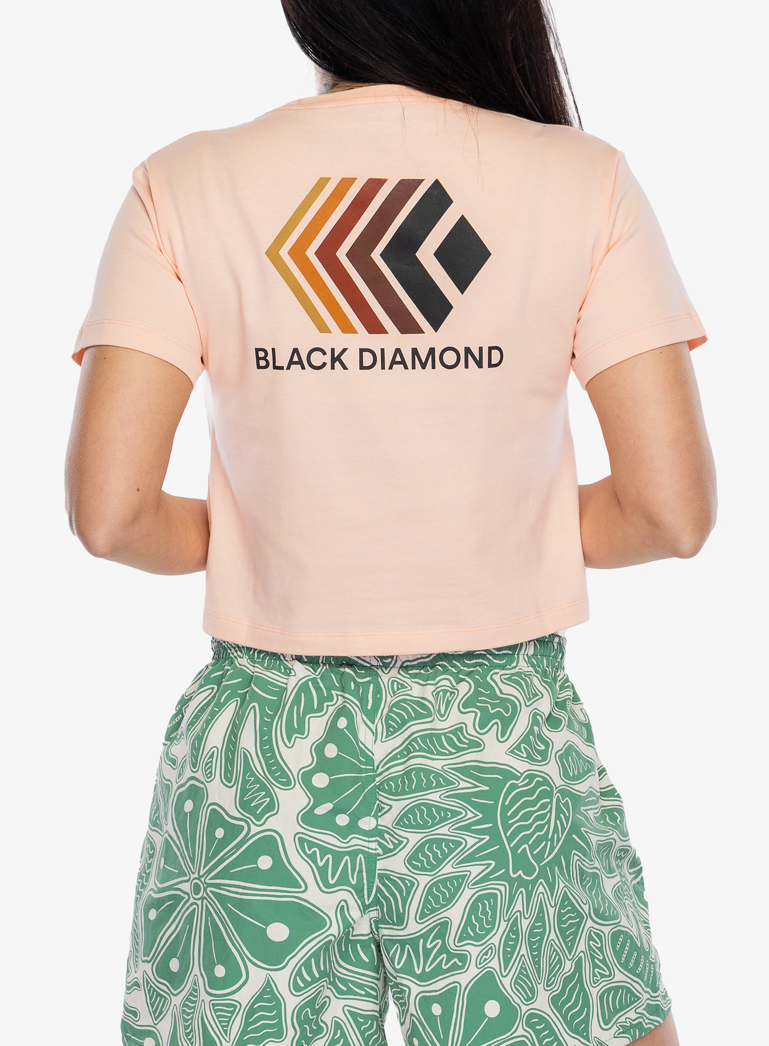 Moteriški marškinėliai su spaudiniu Black Diamond Faded Crop SS Tee - alpine sunrise