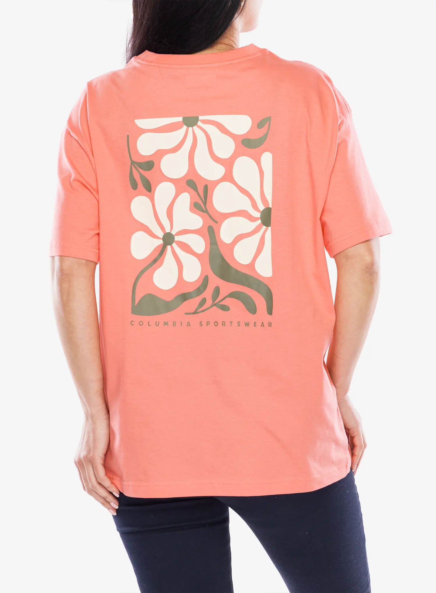 Moteriški marškinėliai su spaudiniu Columbia Rolling Bend Graphic Oversized Tee - alpenglow/floral fun