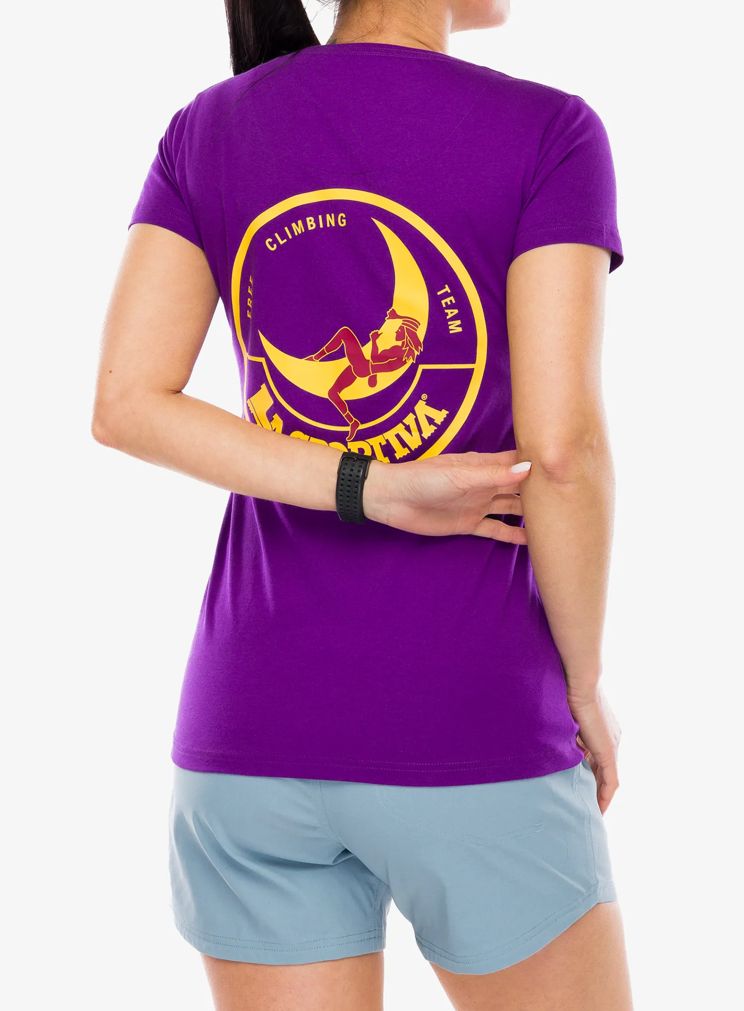 Moteriški marškinėliai su spaudiniu La Sportiva Climbing on the Moon T-Shirt - purple/yellow