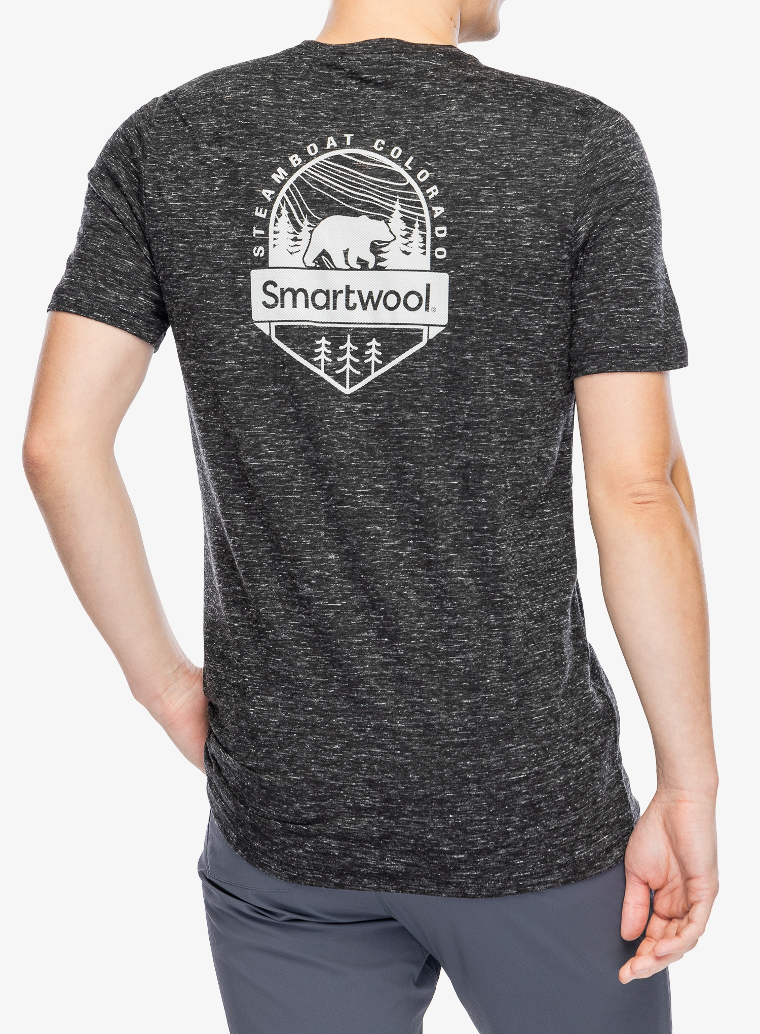 Spauda ant marškinėlių Smartwool Bear Trail Hemp Short Sleeve Graphic Tee - black heather