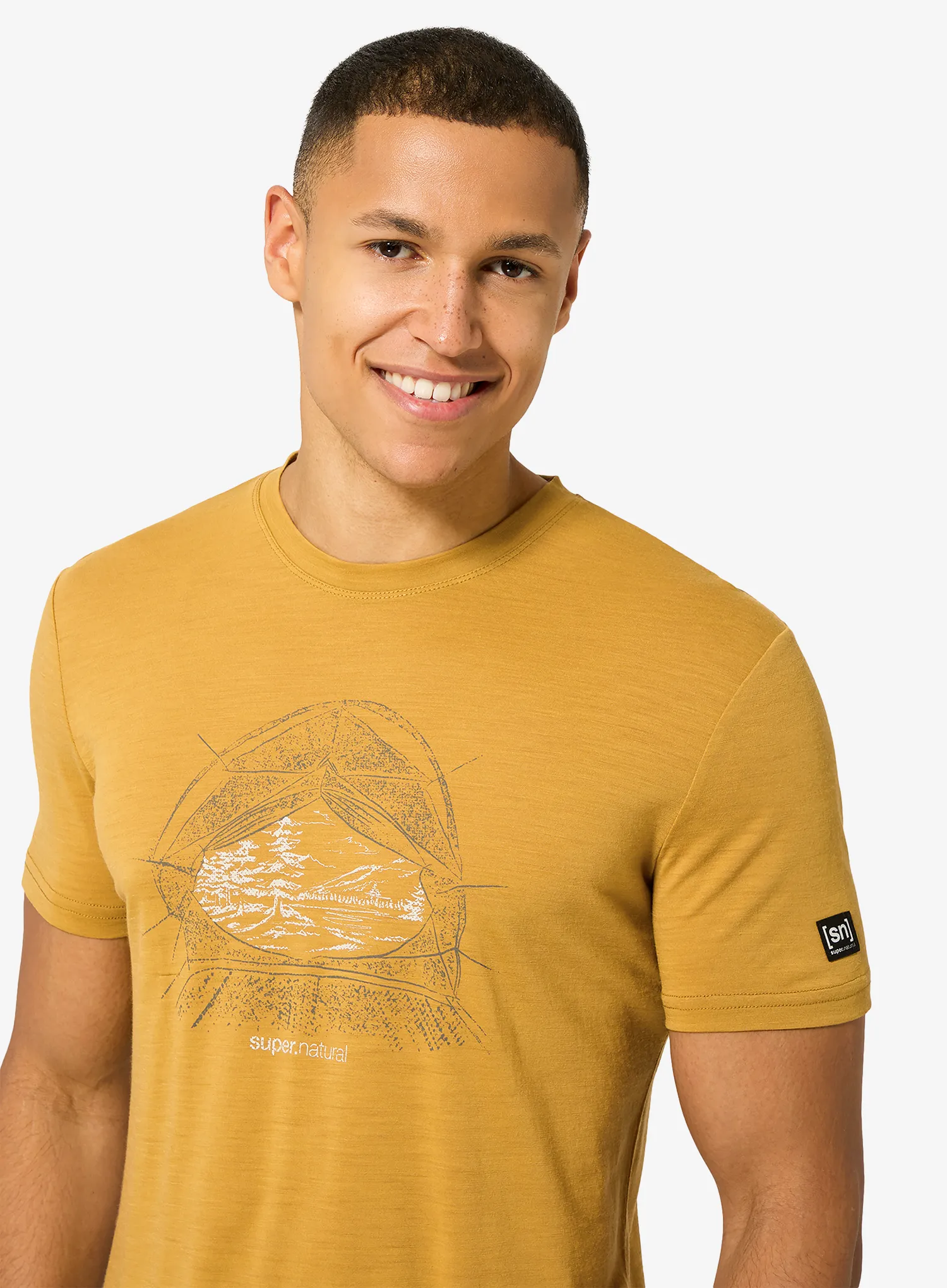 Spauda ant marškinėlių Super.natural Tent View Tee - dried tobacco/various
