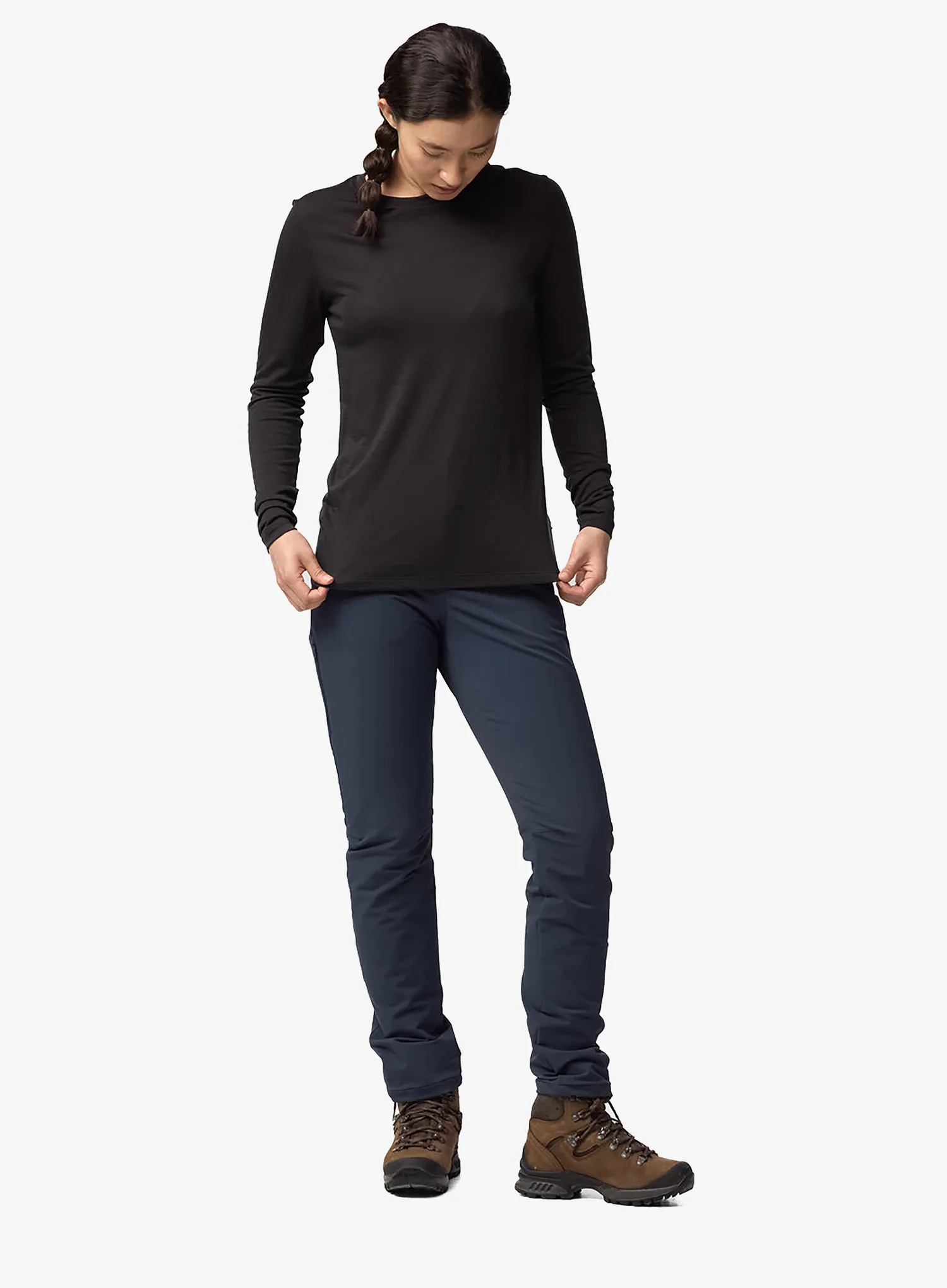Merino vilnos marškinėliai moterims Fjallraven Abisko Wool SS - dark navy