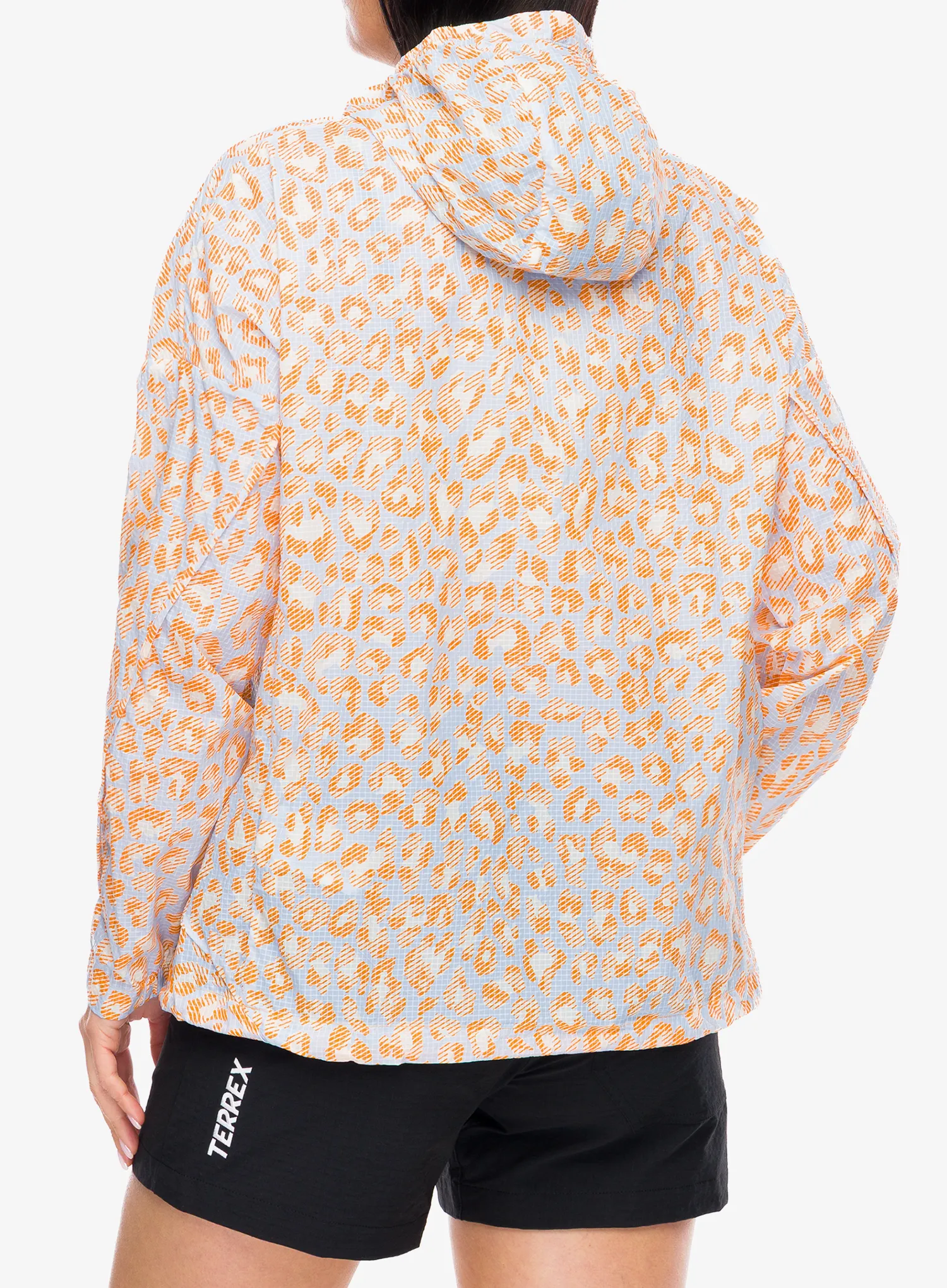 Moteriška striukė adidas TERREX Xploric CLIMA365 Printed Wind Anorak - white/glow blue/pure tangerine