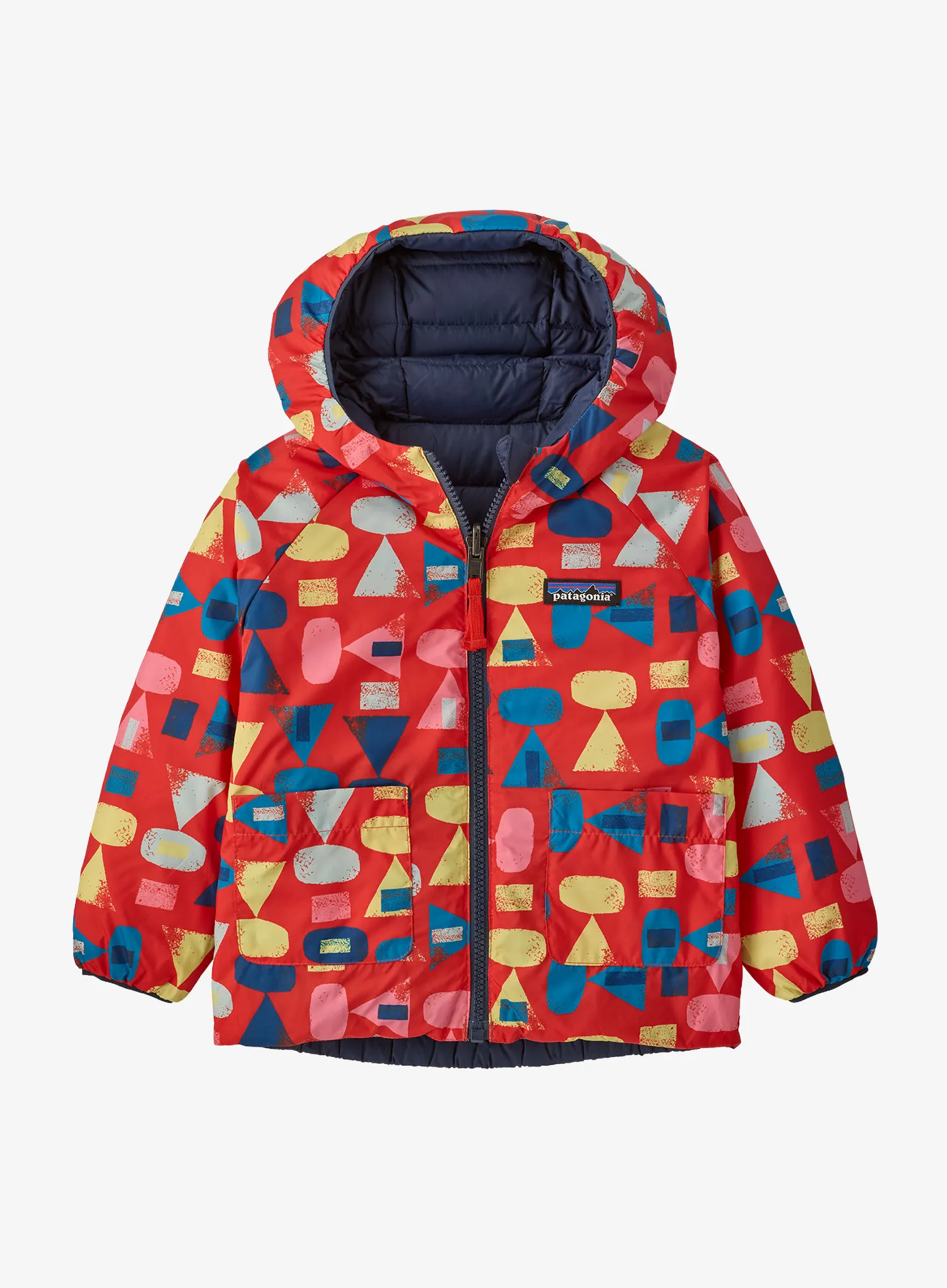 Vaikiška striukė Patagonia Baby Reversible Down Sweater Hoody - forest being/sizzle red