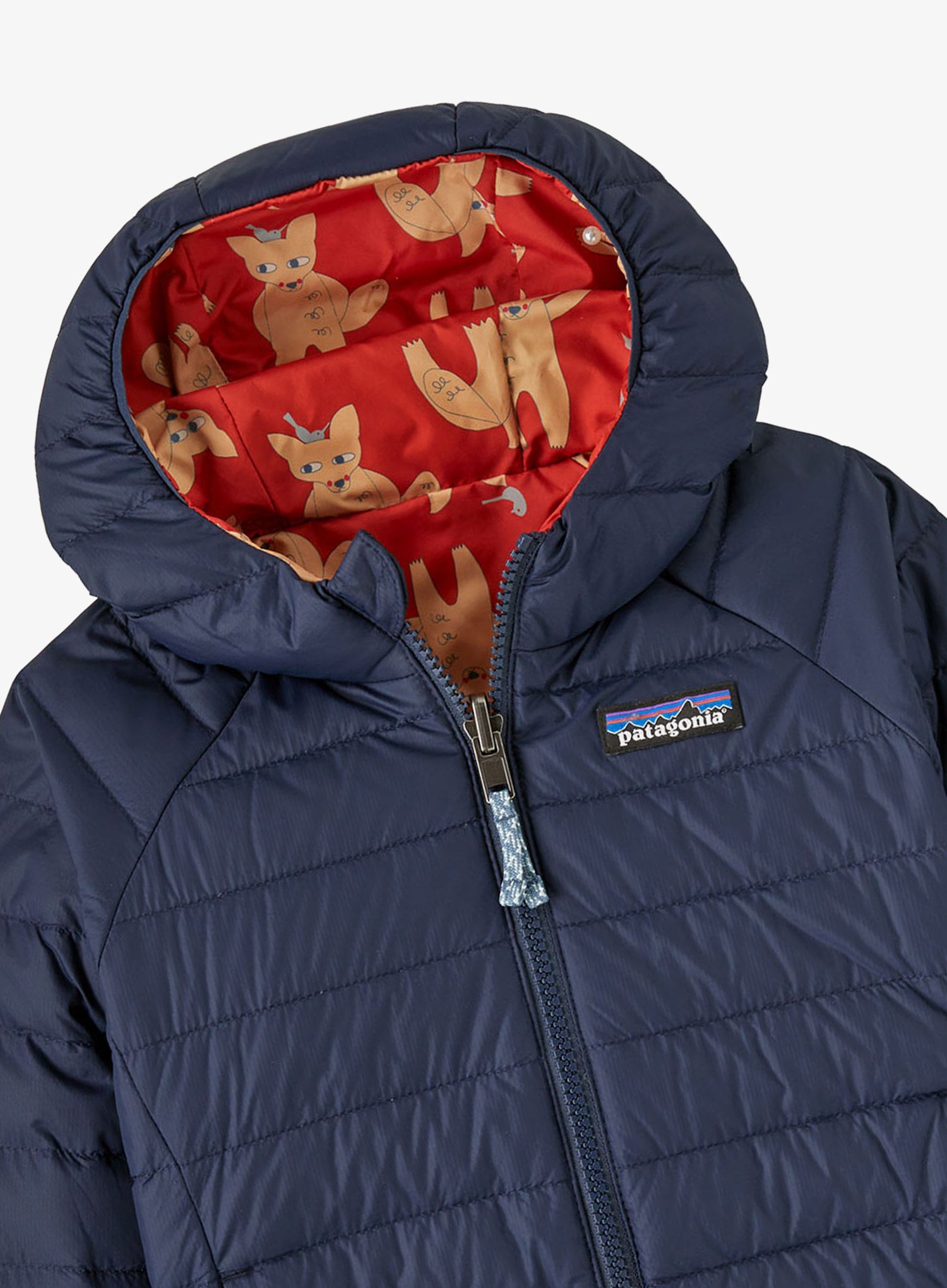 Vaikiška striukė Patagonia Baby Reversible Down Sweater Hoody - fox chase/madder red