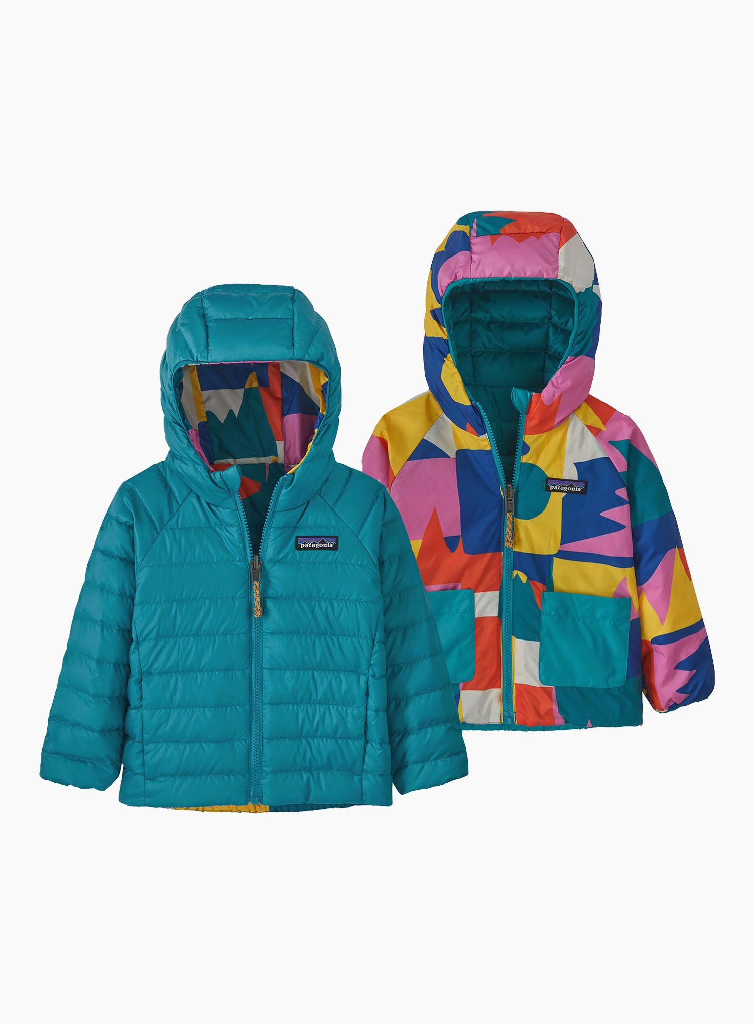 Vaikiška striukė Patagonia Baby Reversible Down Sweater Hoody - frontera/passage blue