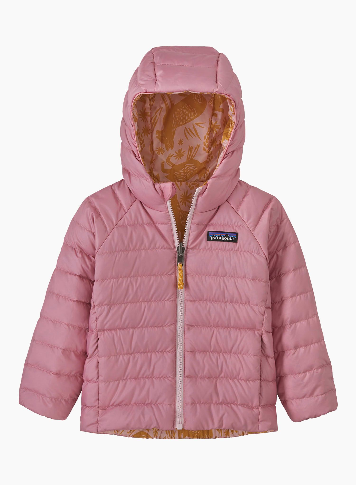Vaikiška striukė Patagonia Baby Reversible Down Sweater Hoody - mara mara/peaceful pink