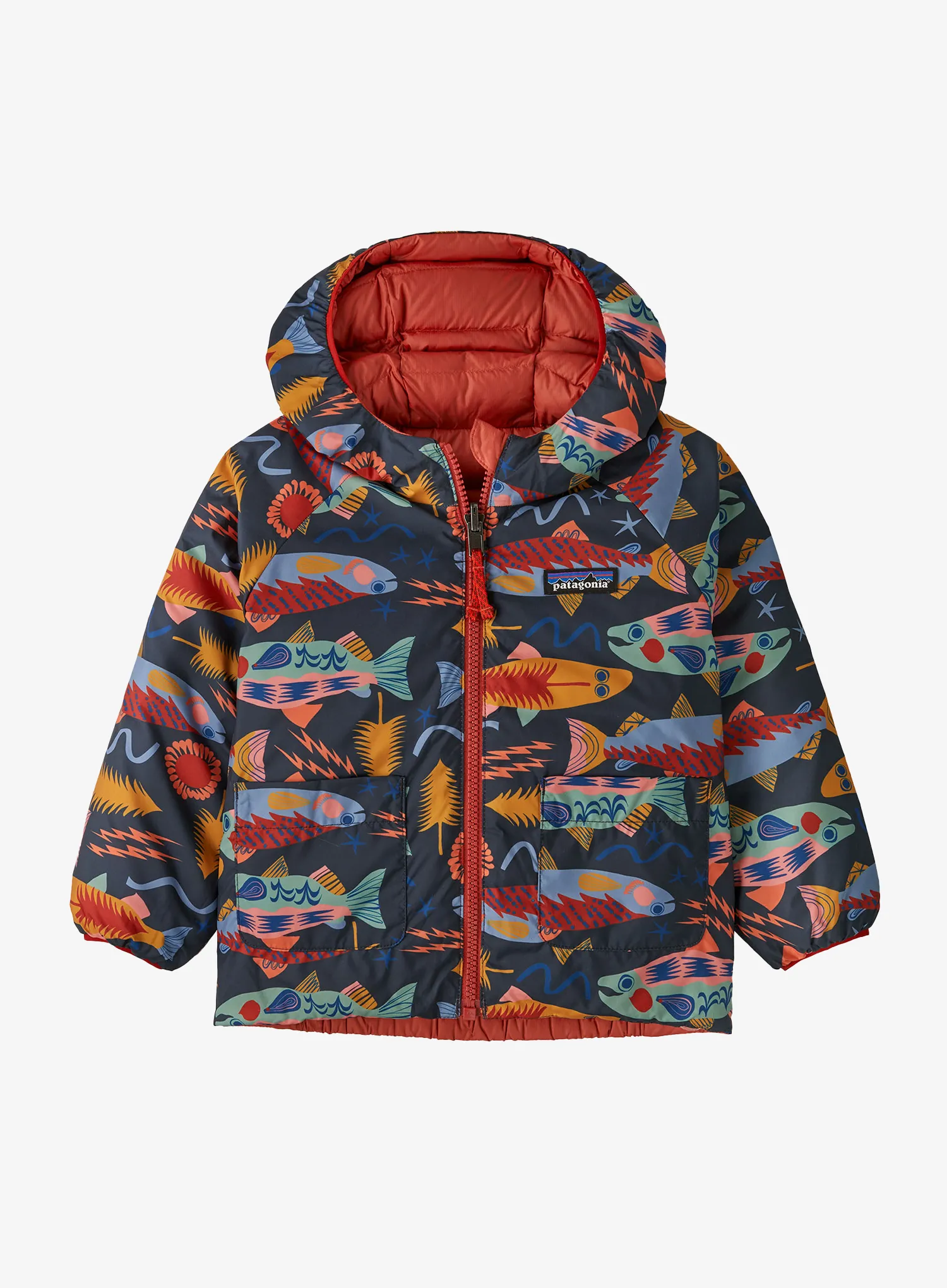 Vaikiška striukė Patagonia Baby Reversible Down Sweater Hoody - salmon energy/ink black