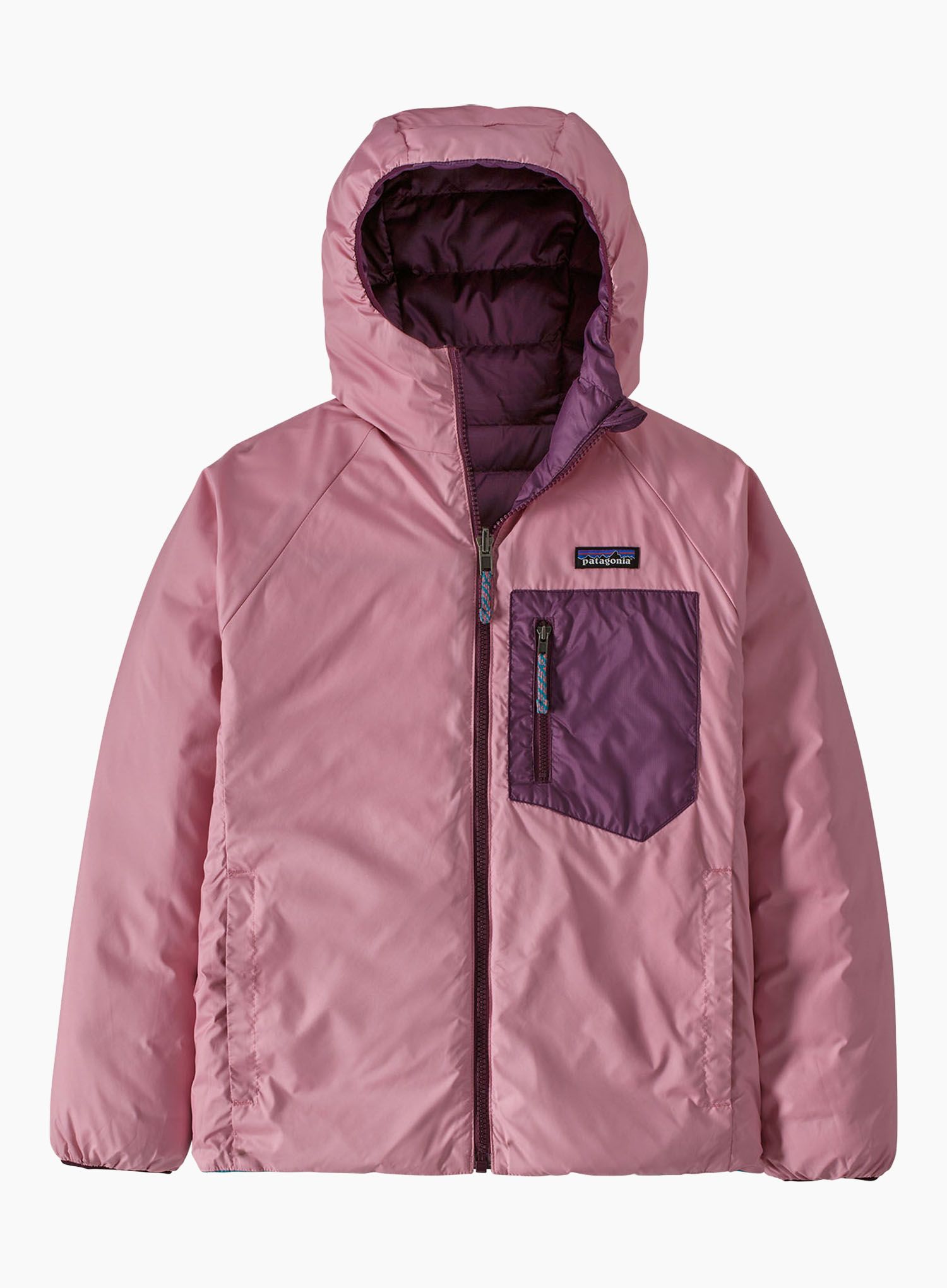 Vaikiška striukė Patagonia Reversible Down Sweater Hoody - planet pink