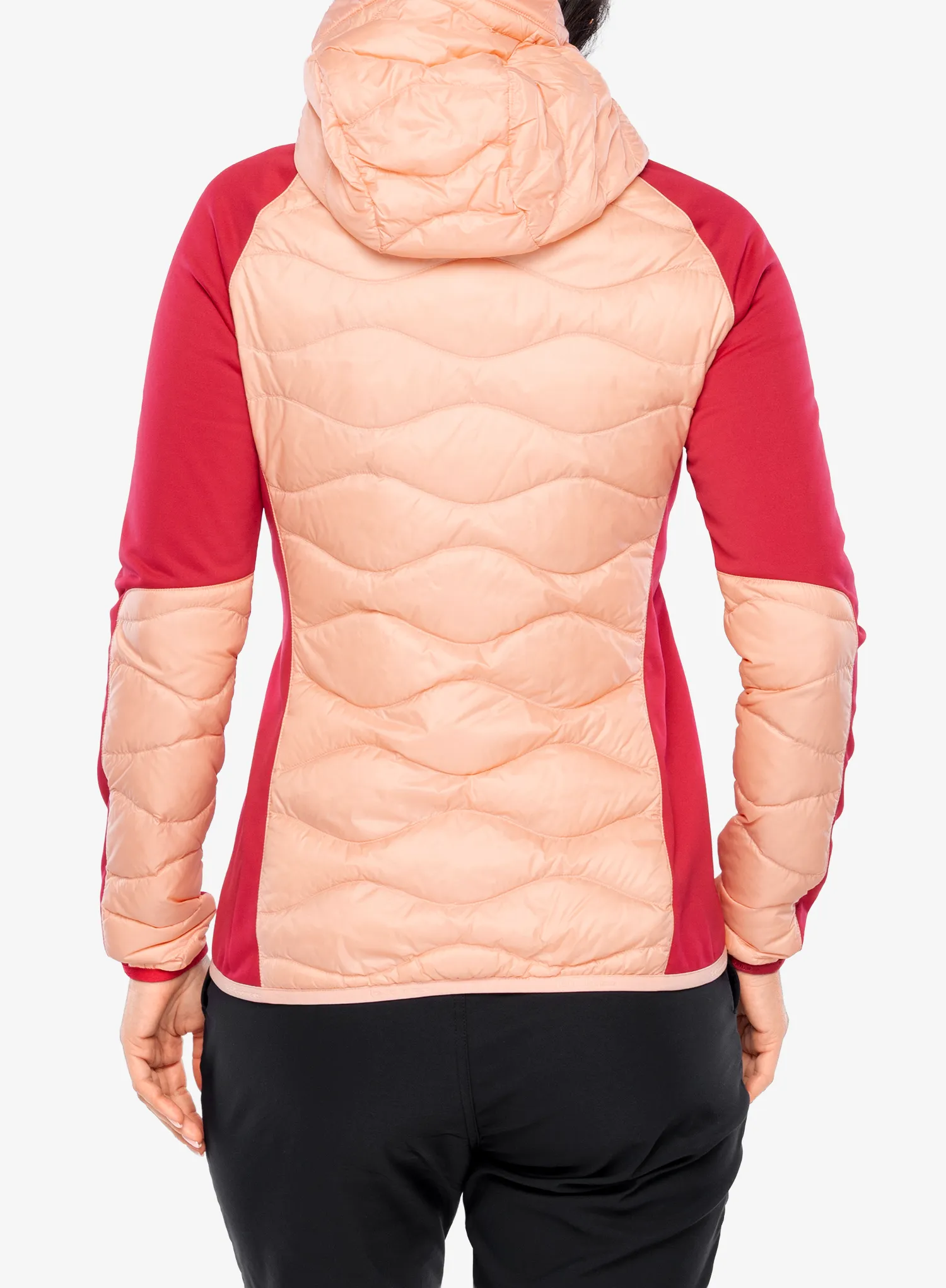 Moteriška striukė Peak Performance Helium Down Hybrid Hood - peach fuzz/tech burgundy