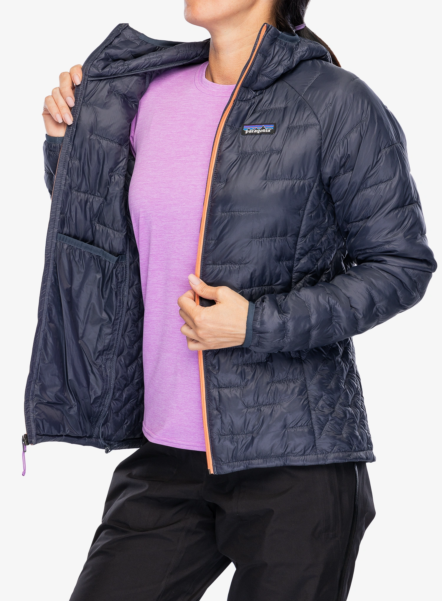Šilta moteriška striukė Patagonia Micro Puff Hoody - smolder blue/p6 blue