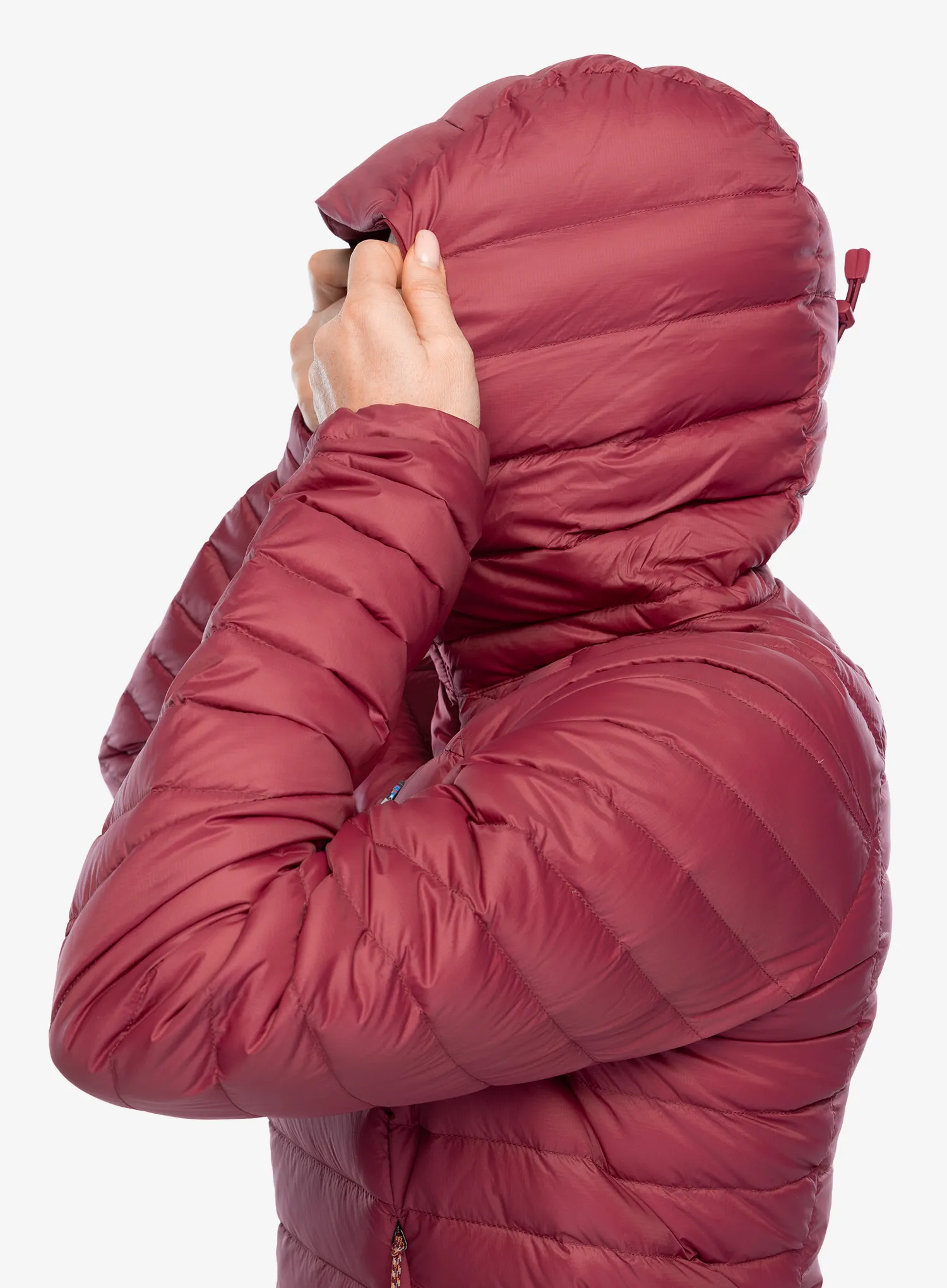 Pūkinė striukė moterims Patagonia Down Sweater Hoody - marion red