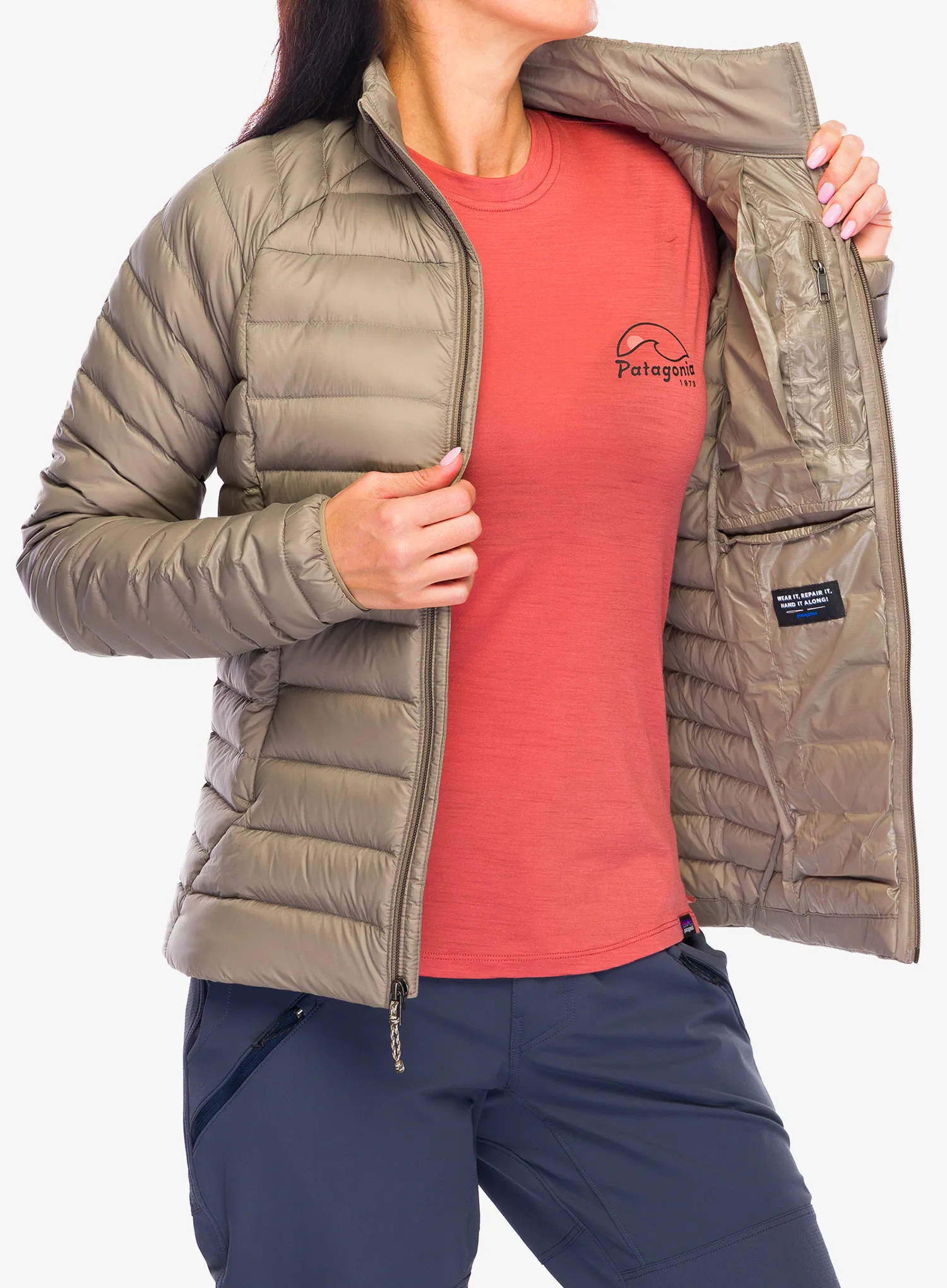 Pūkinė striukė moterims Patagonia Down Sweater - wing grey