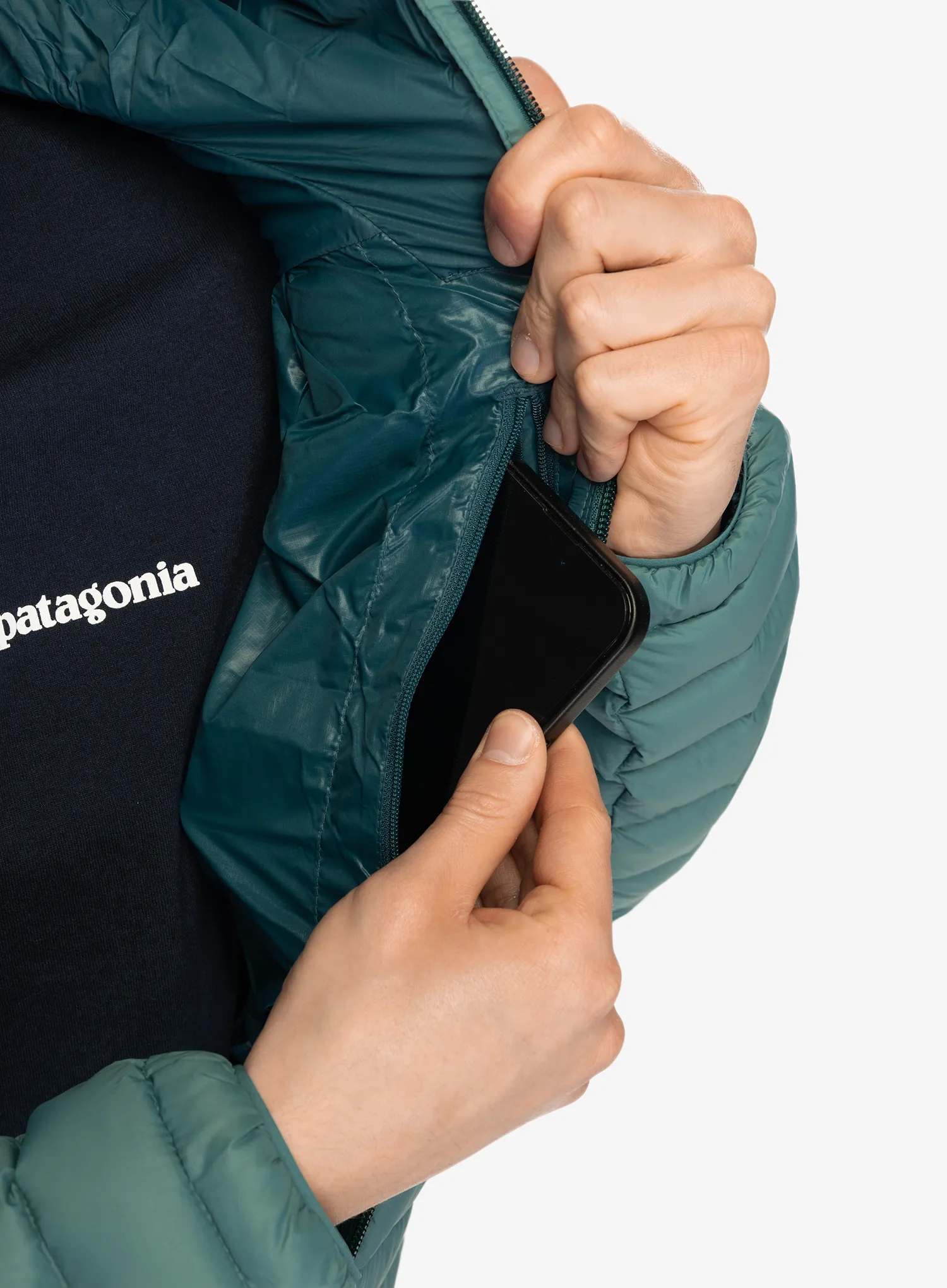 Pūkinė striukė Patagonia Down Sweater Hoody - wetland blue