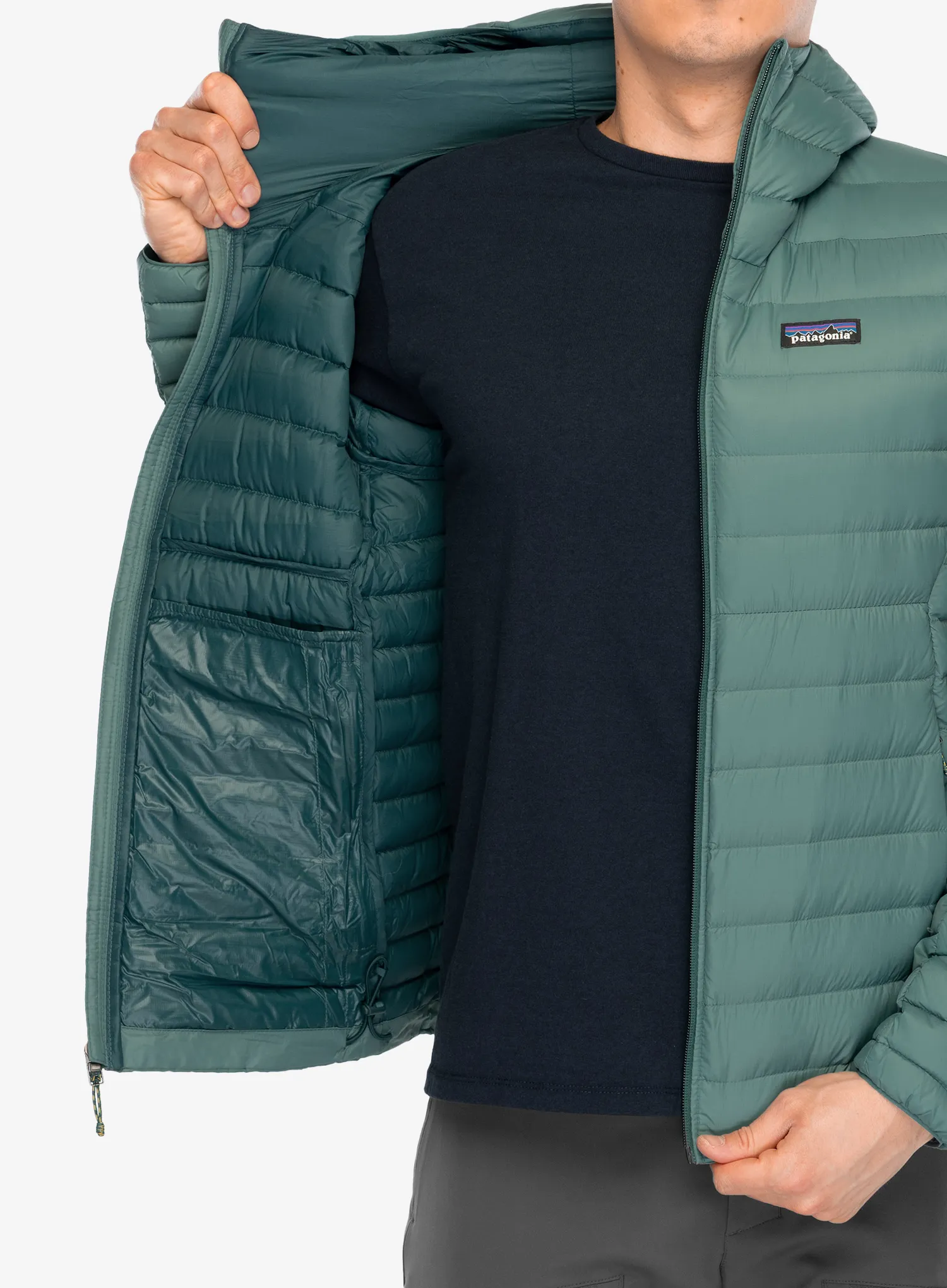 Pūkinė striukė Patagonia Down Sweater Hoody - wetland blue