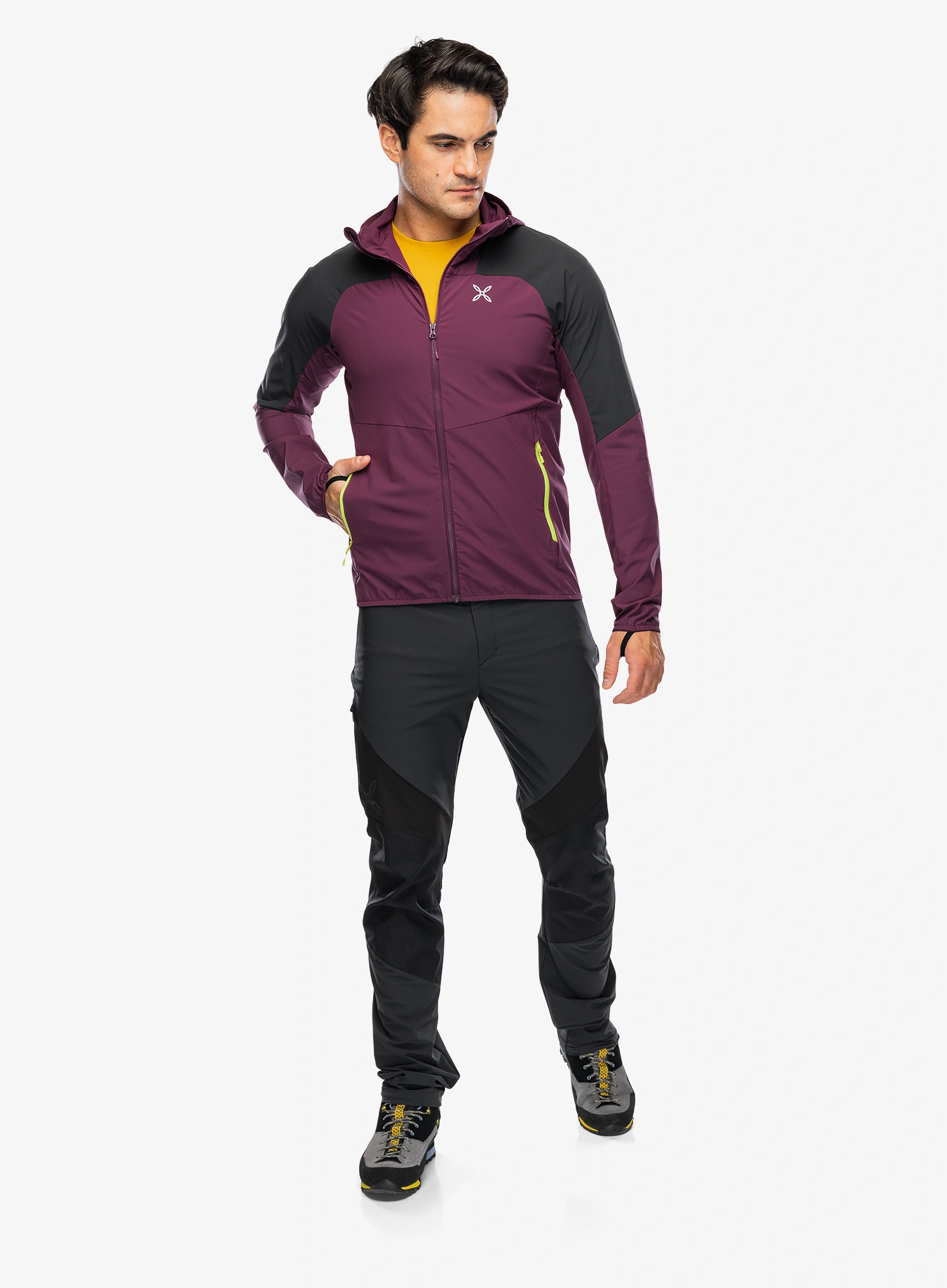 Softshell striukė Montura Rise Hooded Jacket - wine red/sunny lime