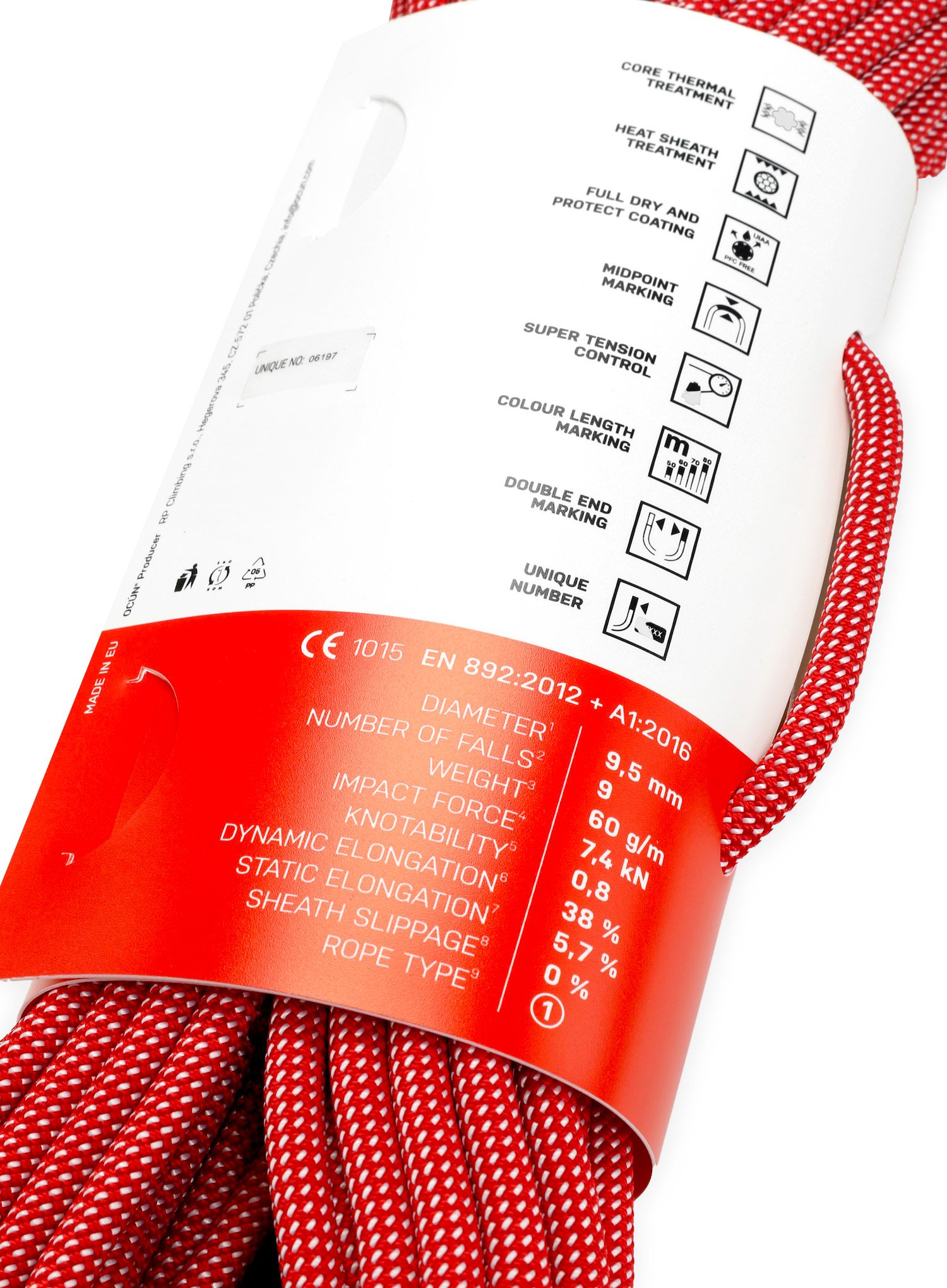 Virvė Ocun Spirit 9,5 mm 80 m - red/white