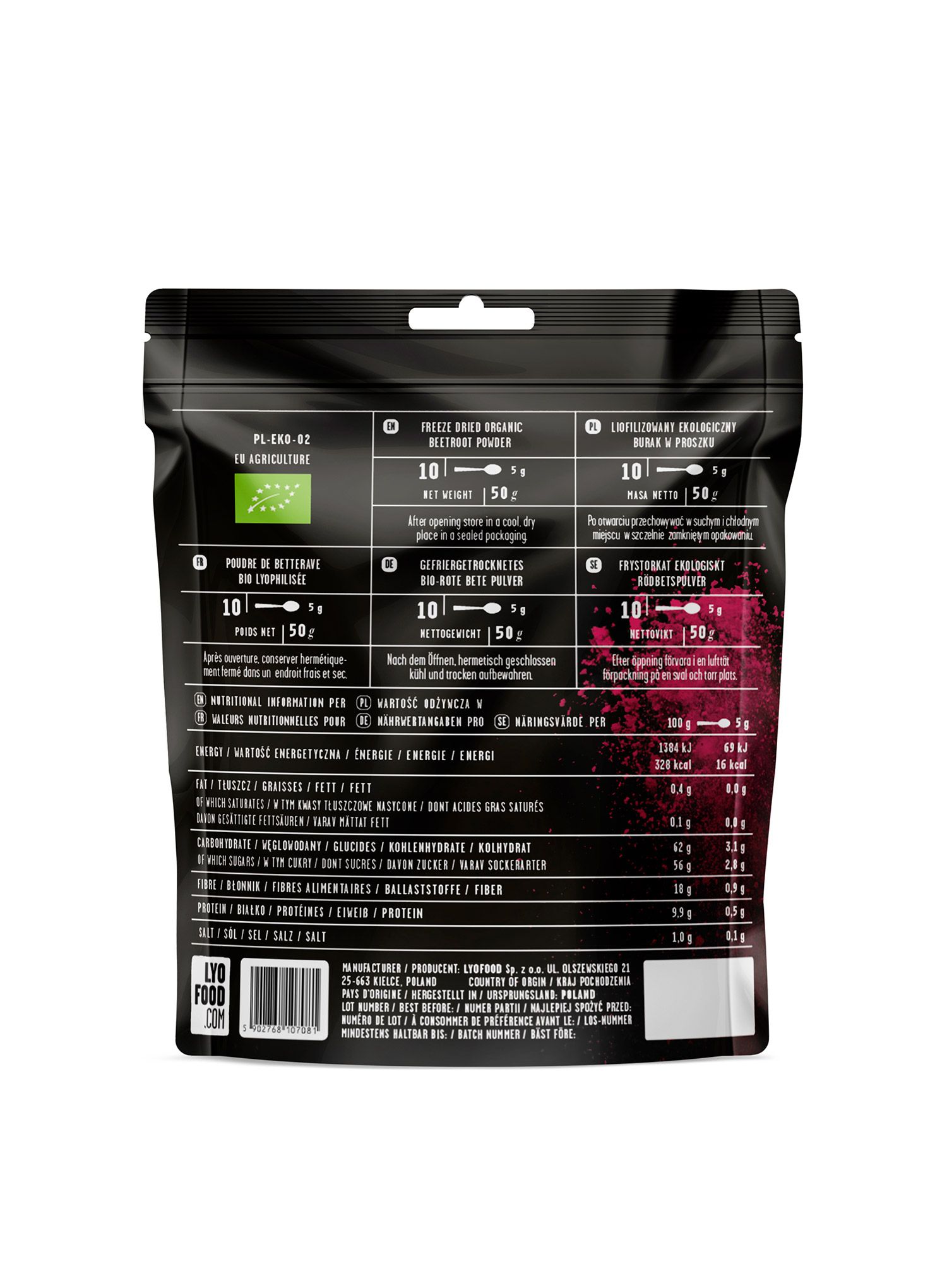 Liofilizatas LYOFOOD Ekologiški burokėlių milteliai 50 g