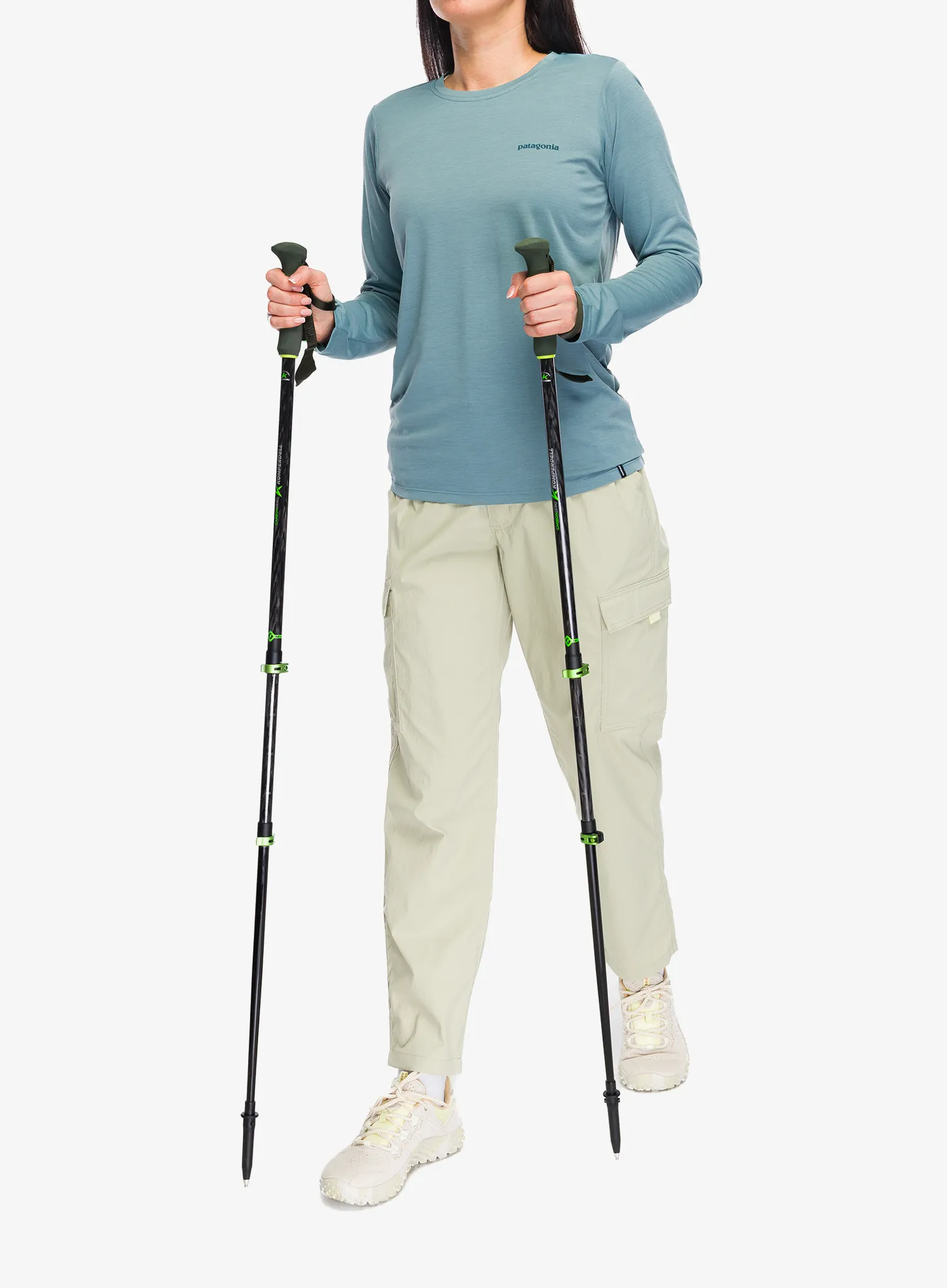 Marškinėliai ilgomis rankovėmis moterims Patagonia L/S Cap Cool Daily Shirt Boardshort Logo - blue sage/l.blue sage x-dye