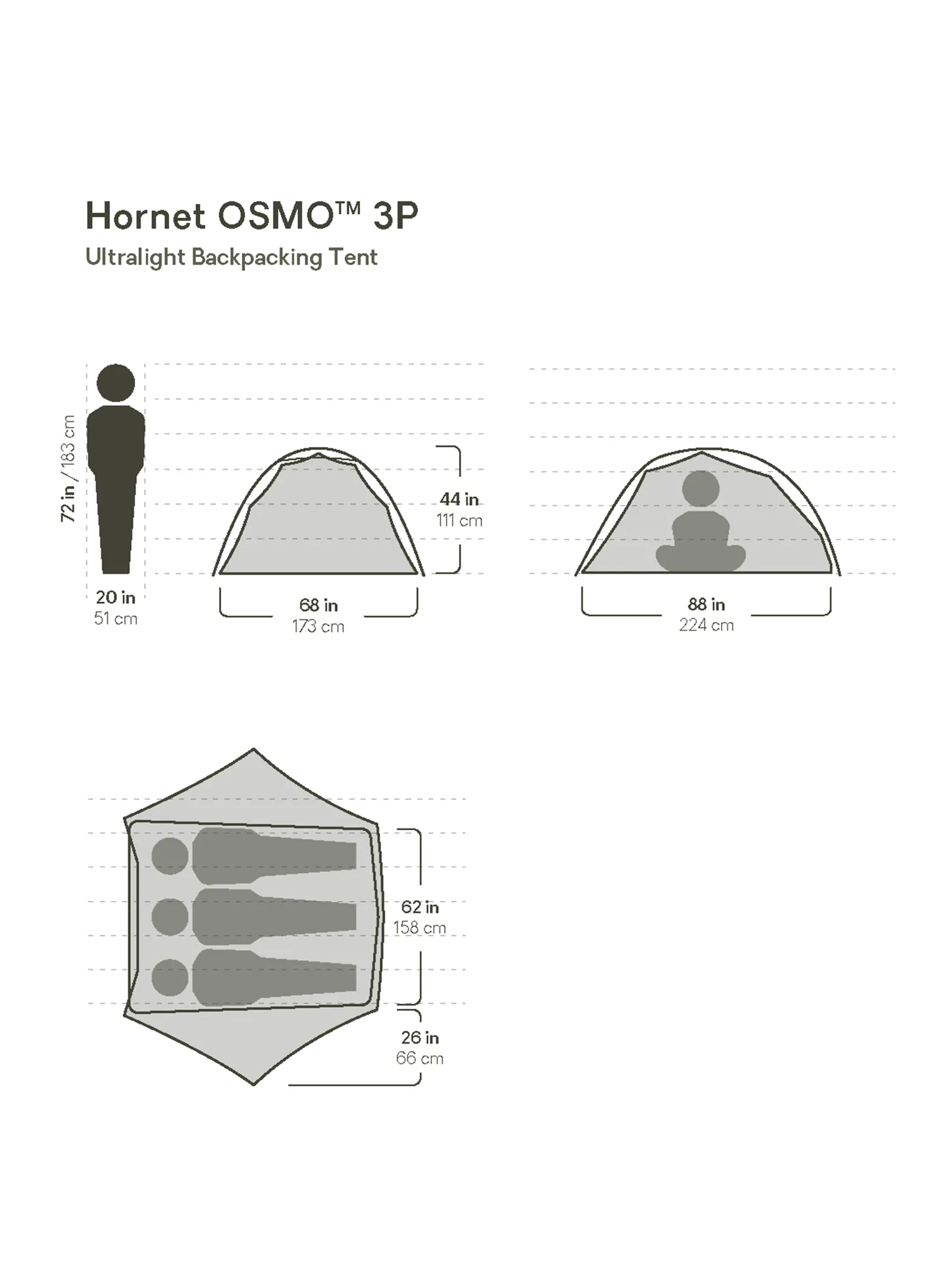 Trivietė palapinė Nemo Hornet OSMO 3P - goodnight gray