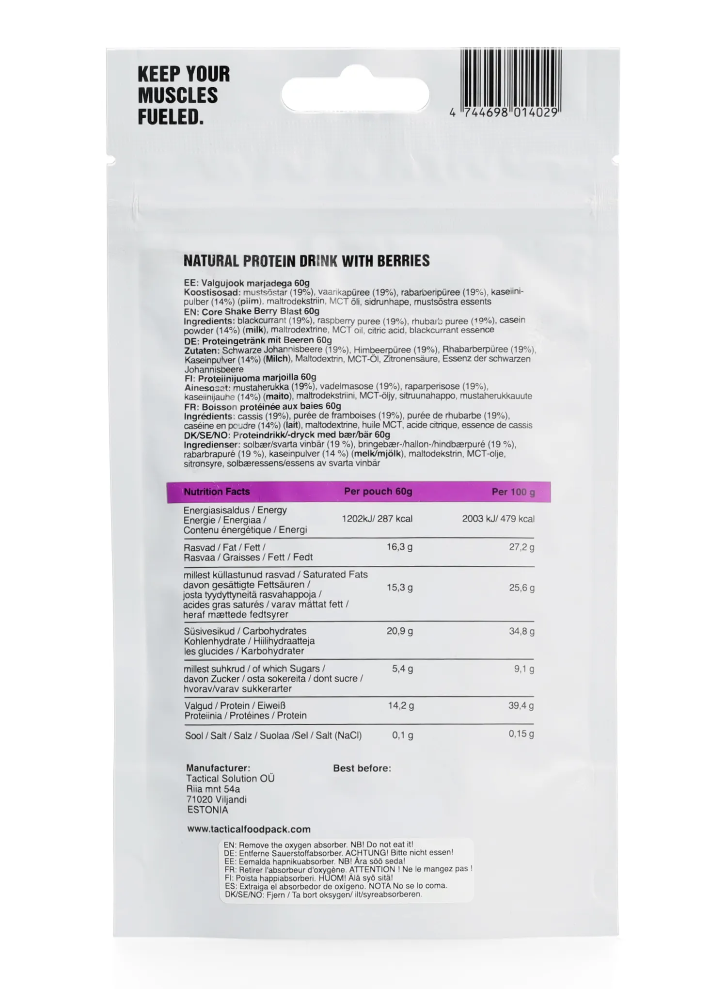 Baltyminis gėrimas Tactical Foodpack Core Shake Berry Blast 260 ml