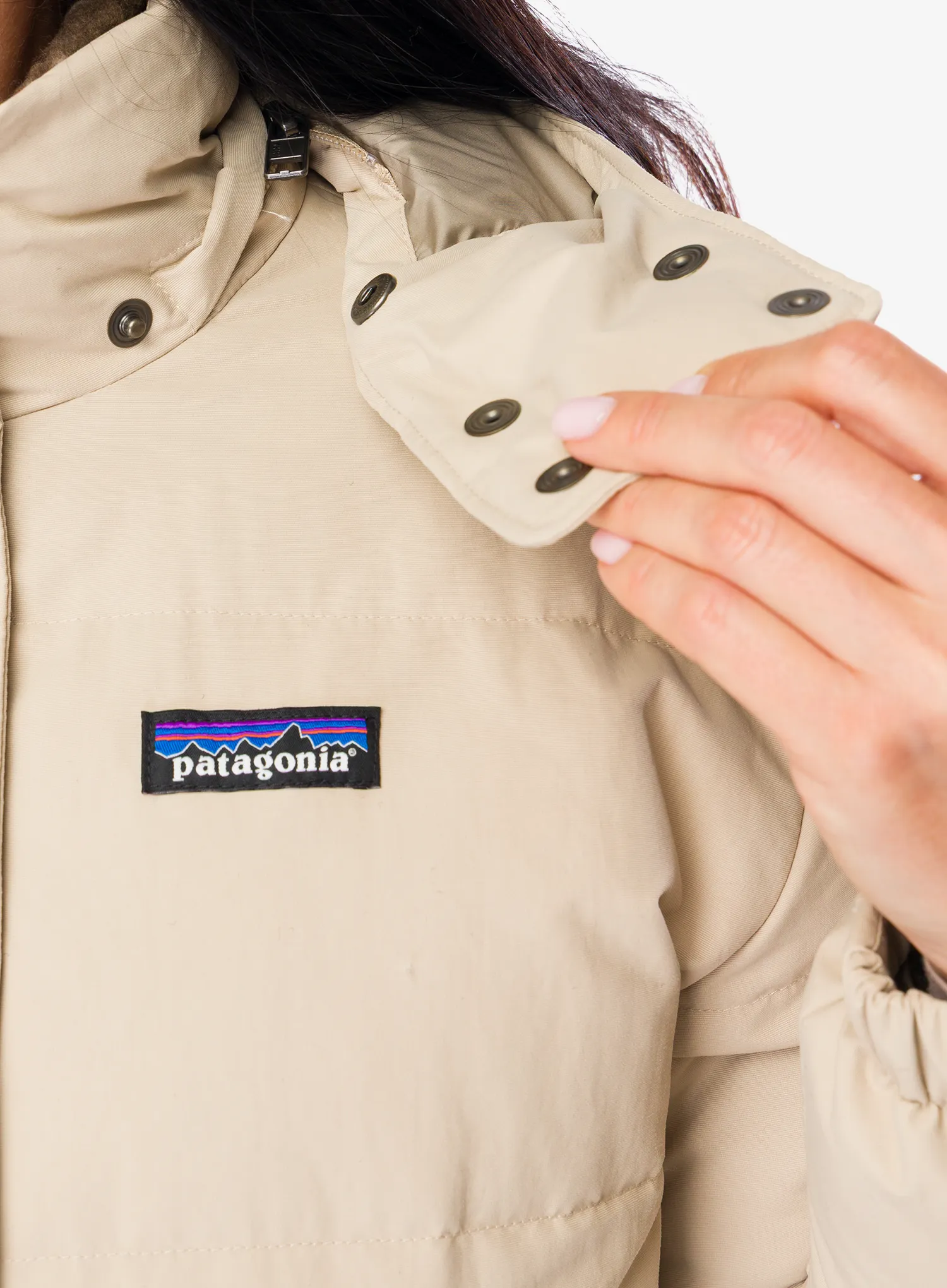 Moteriškas pūkinis paltas Patagonia Downdrift Parka - oar tan