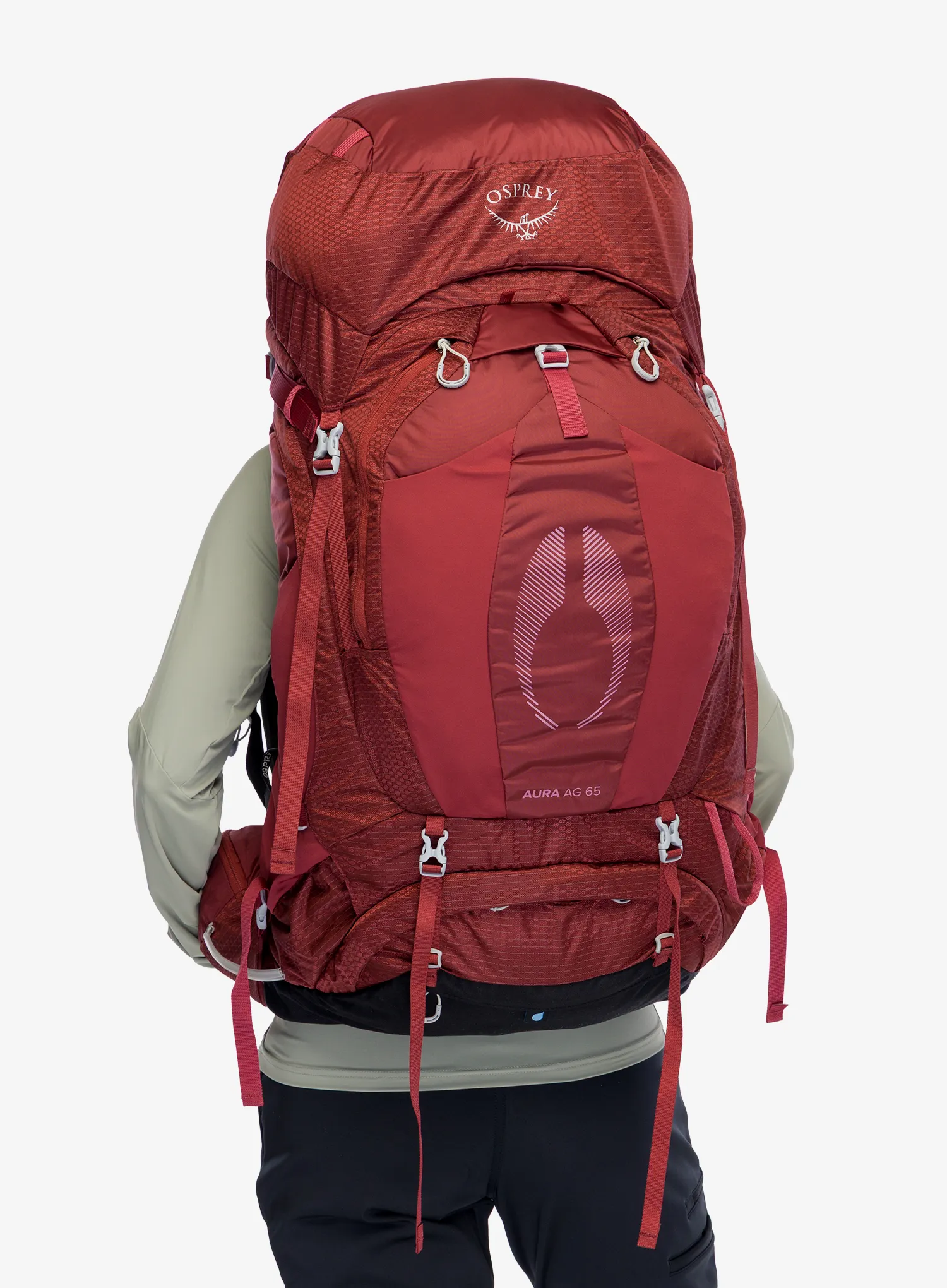 Turistinė kuprinė moterims Osprey Aura AG 65 - berry sorbet red