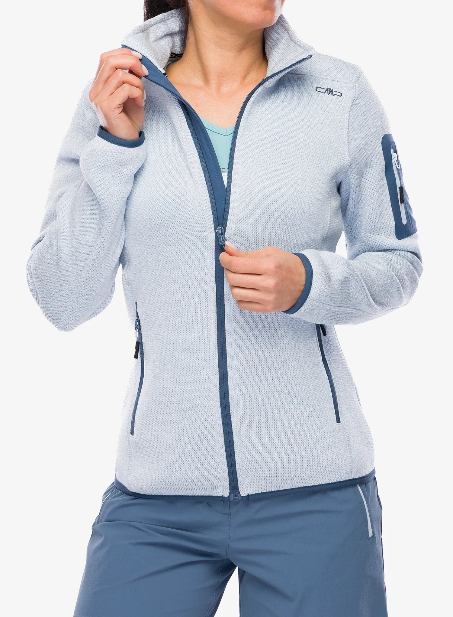 Moteriškas flisas CMP Haze Jacket Knitted - sky blue/bianco