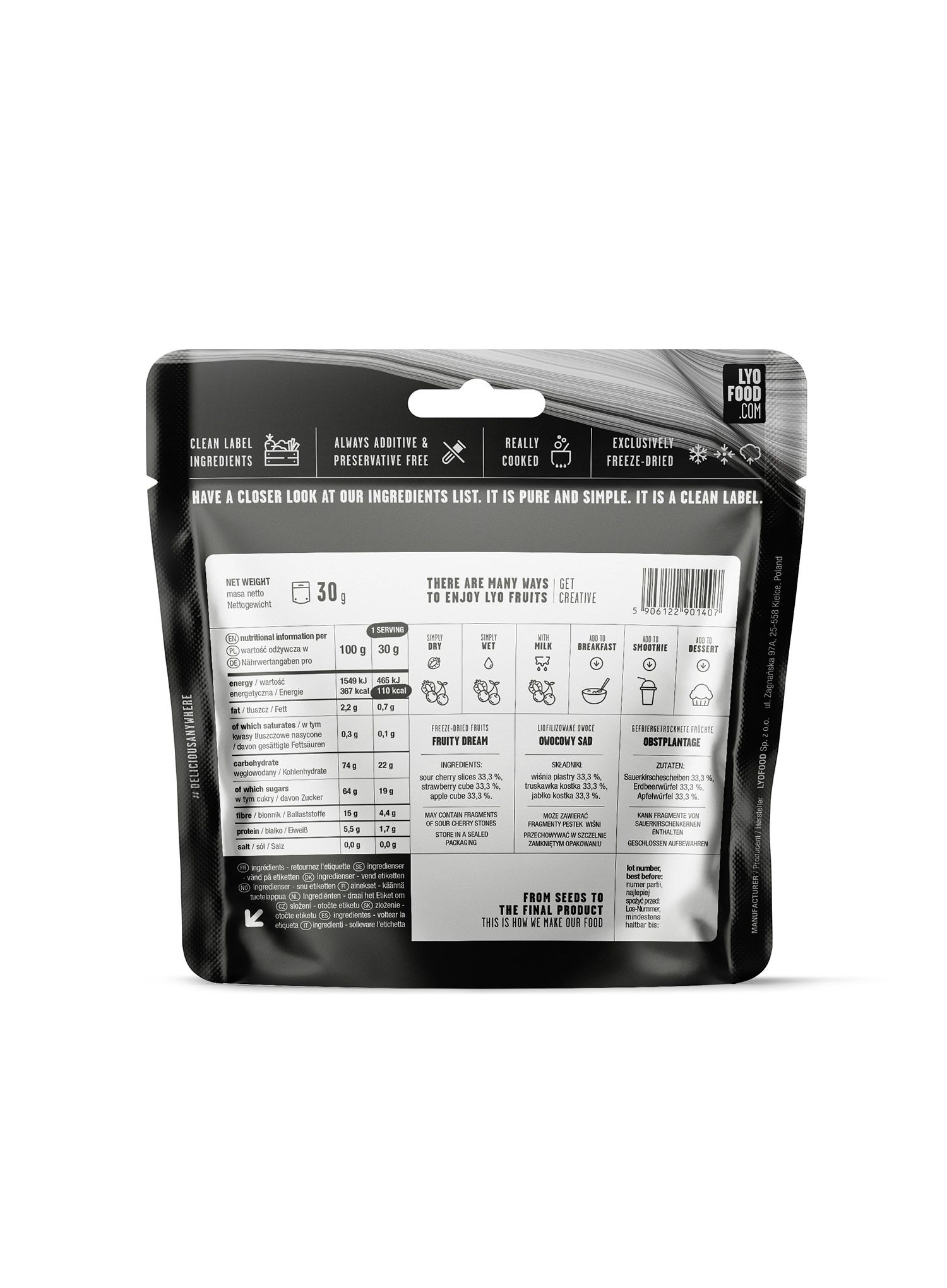 Užkandis LYOFOOD Liofilizuotų vaisių mišinys Vaisių sodas 30g
