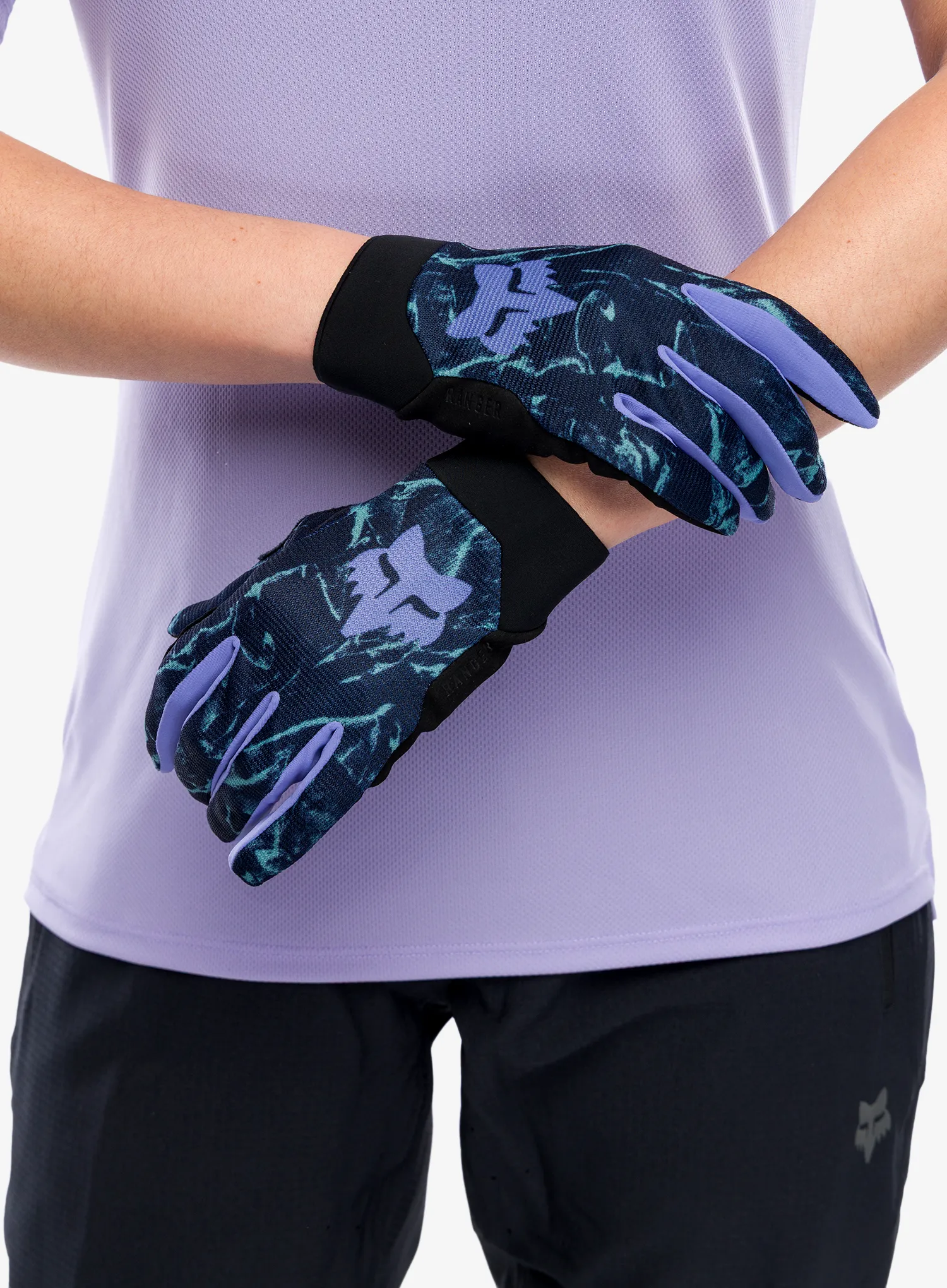 Moteriškos dviratininko pirštinės Fox Ranger Glove Image Print - arctic blue