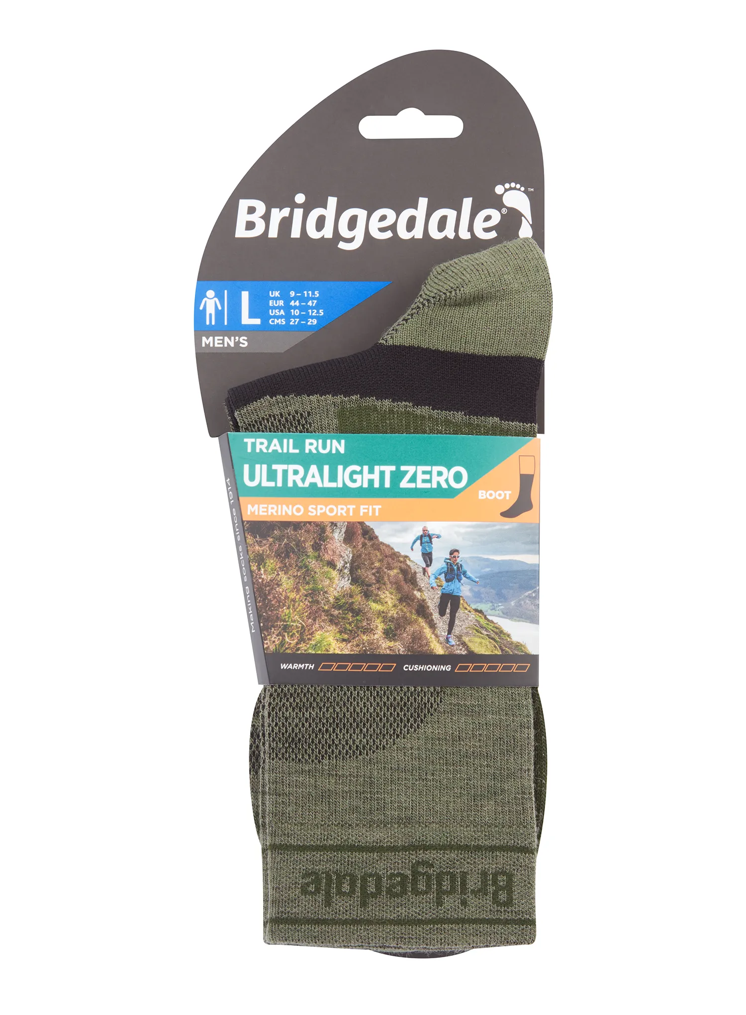Kojinės bėgimo Bridgedale Trail Run Ultralight Zero Merino Sport Boot - green