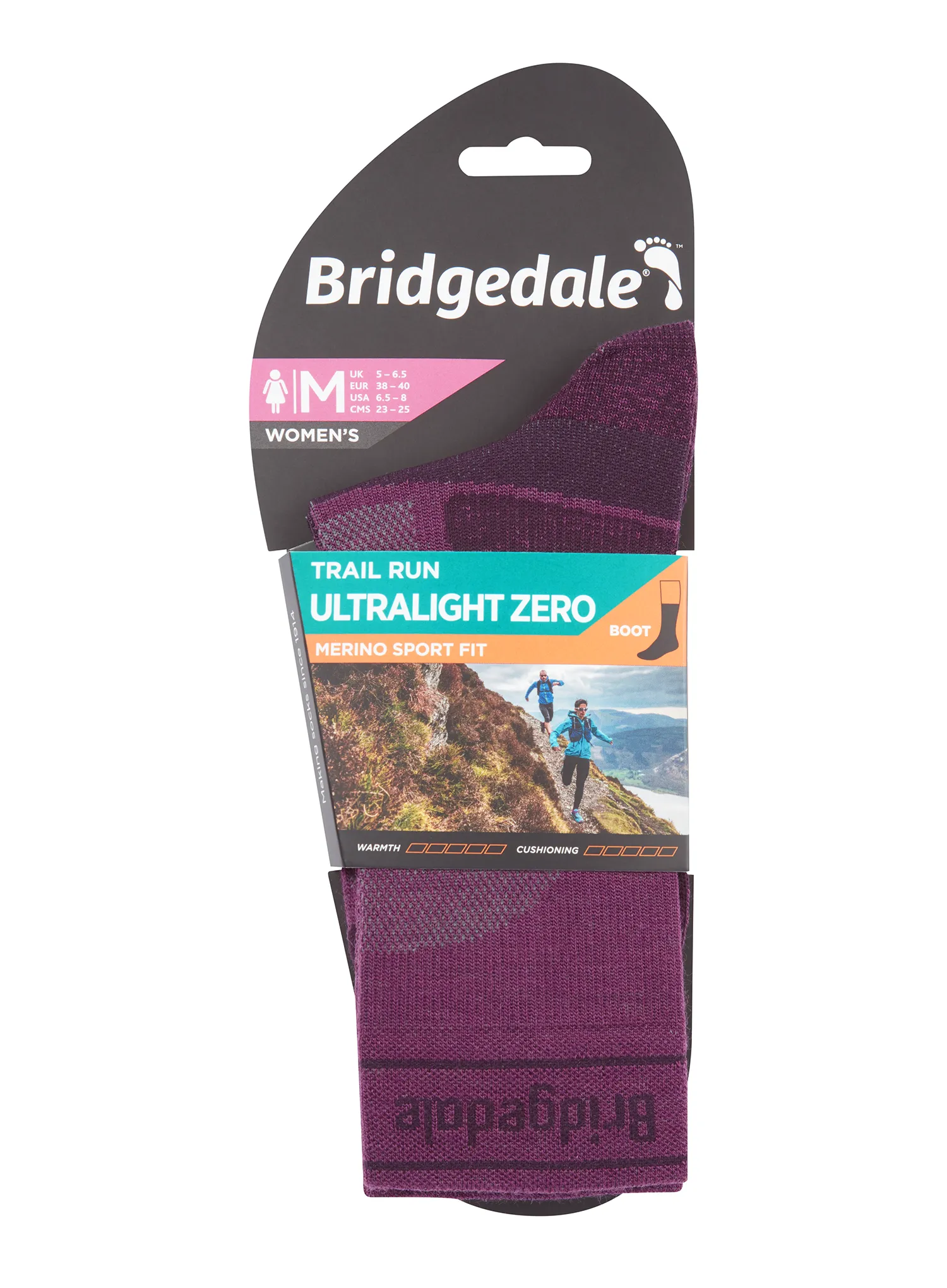 Bėgimo kojinės moteriškos Bridgedale Trail Run Ultralight Zero Merino Sport Boot - purple
