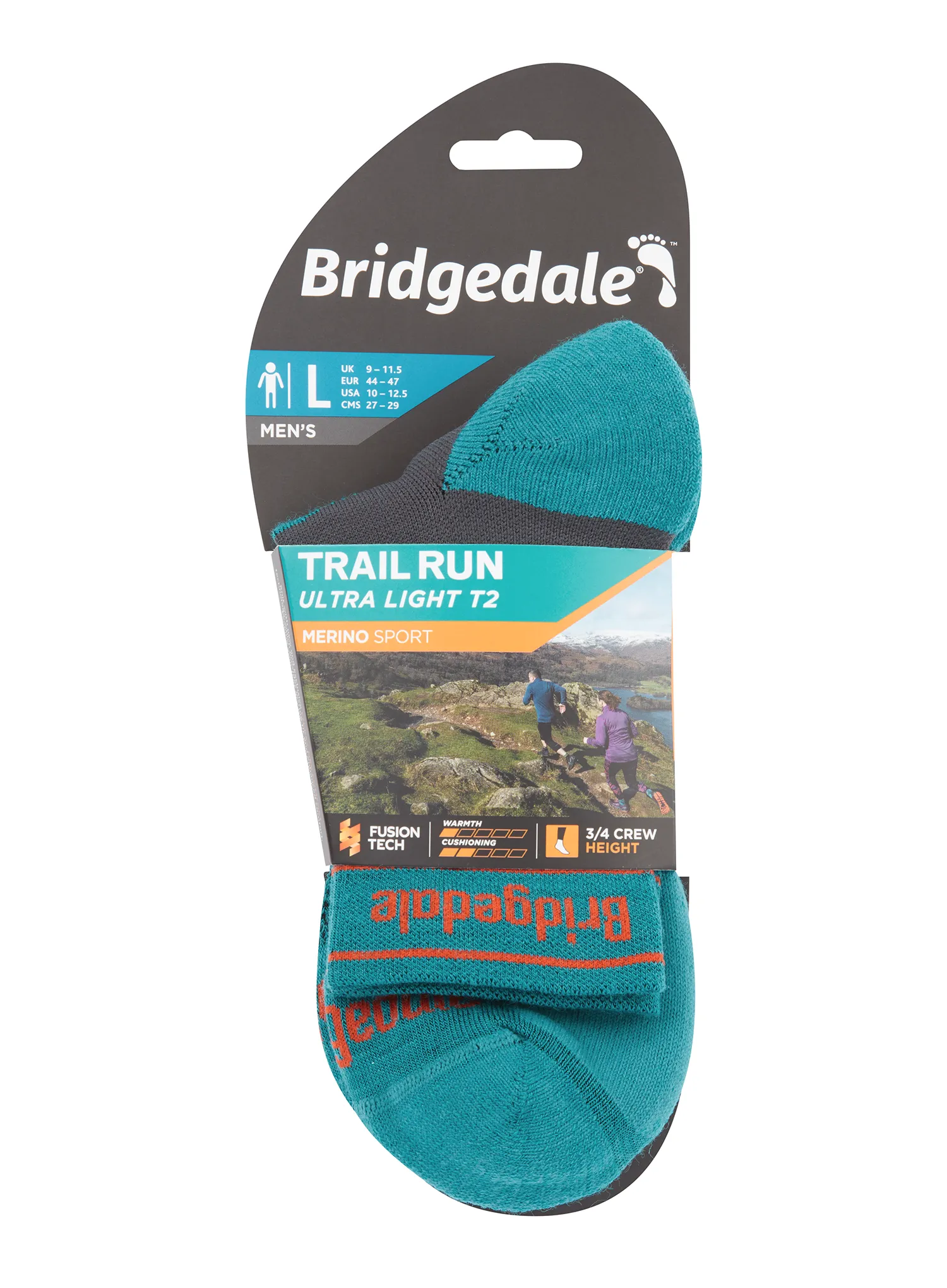 Bėgimo kojinės Bridgedale Ultralight T2 Merino Sport 3/4 Crew - teal