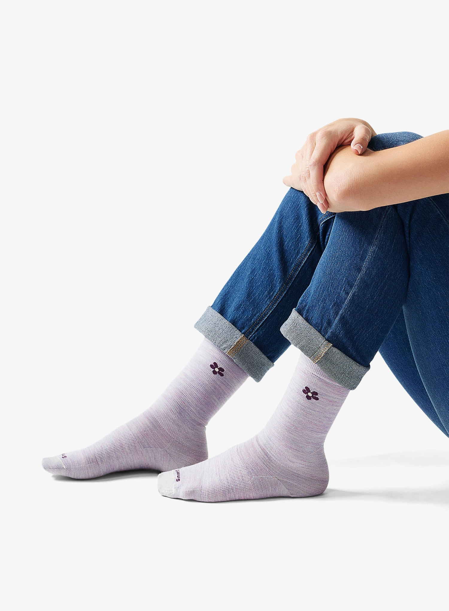 Merino vilnos kojinės moterims Smartwool Everyday Groovy Bloom Crew Socks - purple eclipse