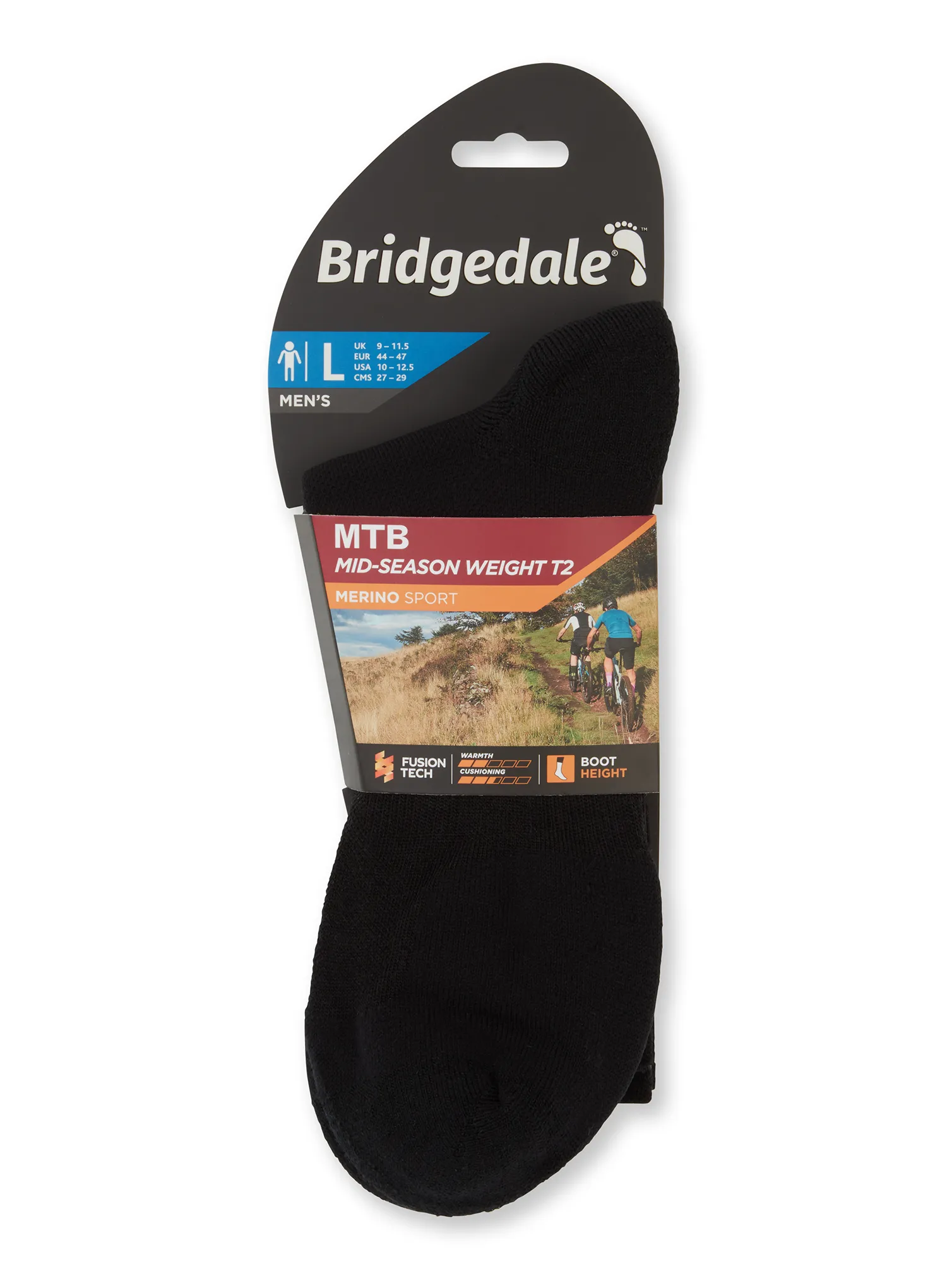 Dviratininko kojinės Bridgedale MTB Mid Season Weight T2 Merino Sport Boot - black