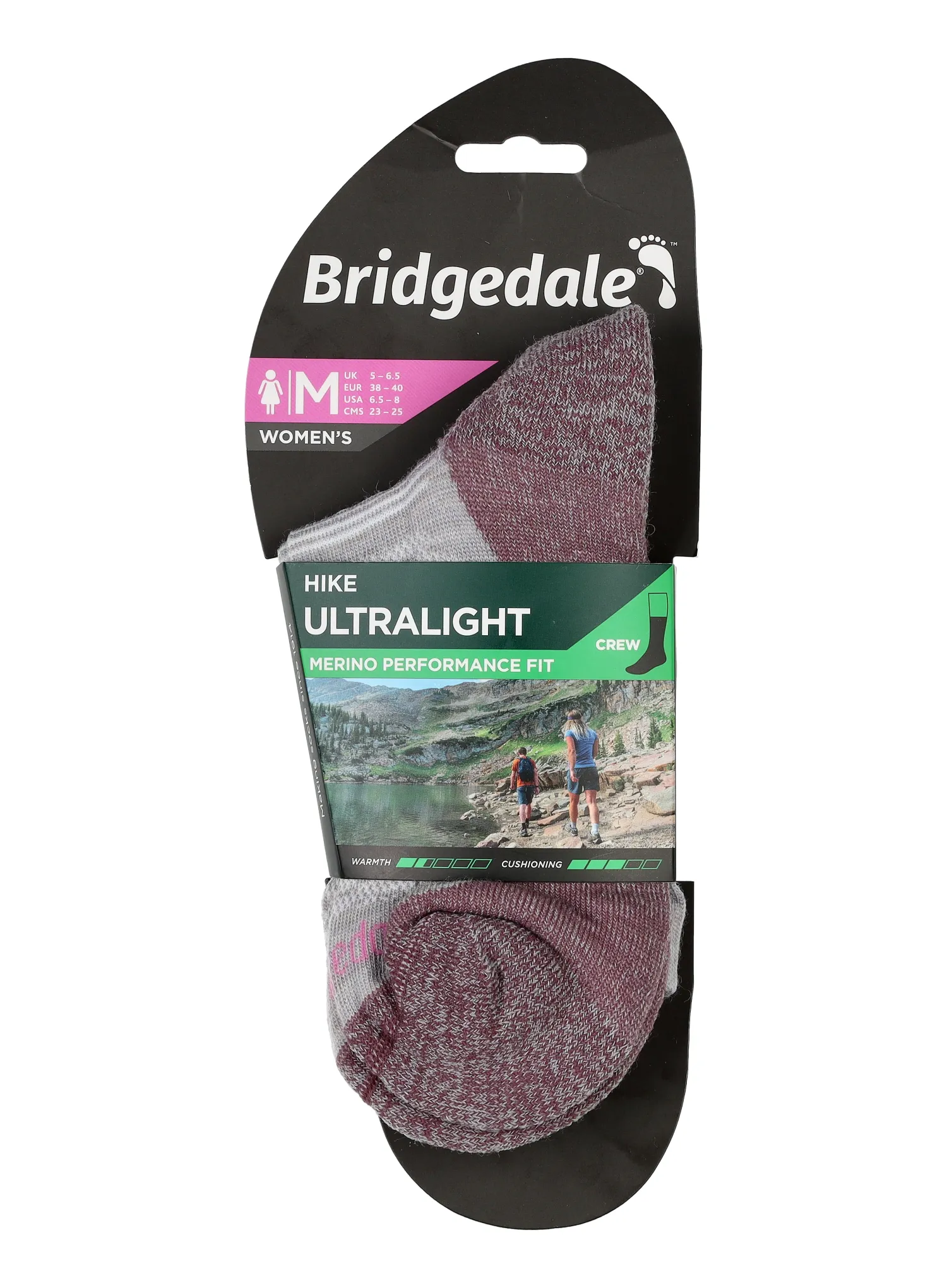 Moteriškos žygio kojinės Bridgedale Hike Ultra Lt T2 Merino P Crew - aubergine