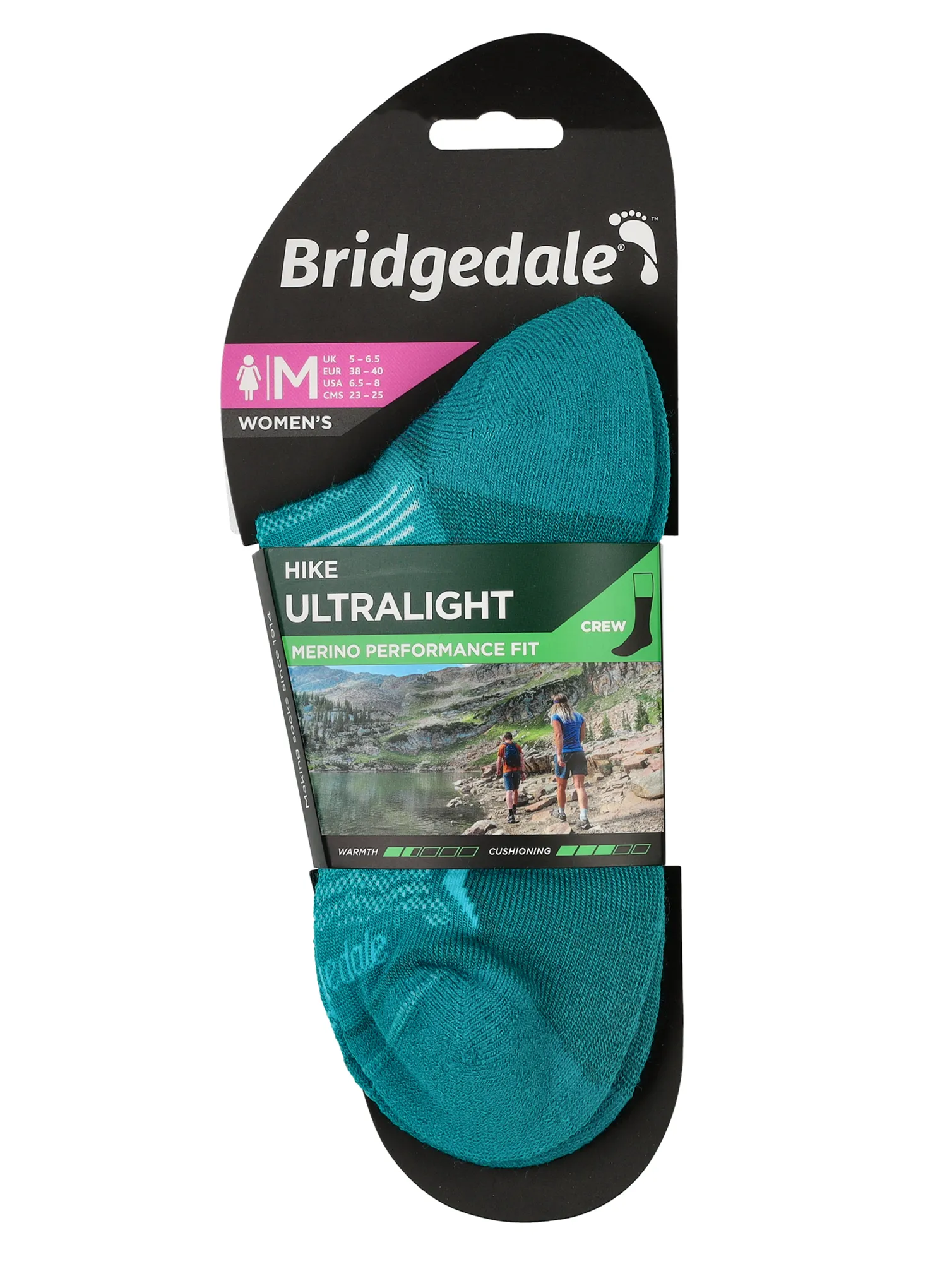 Žygio kojinės Bridgedale Hike Ultra Lt T2 Merino P Crew - teal