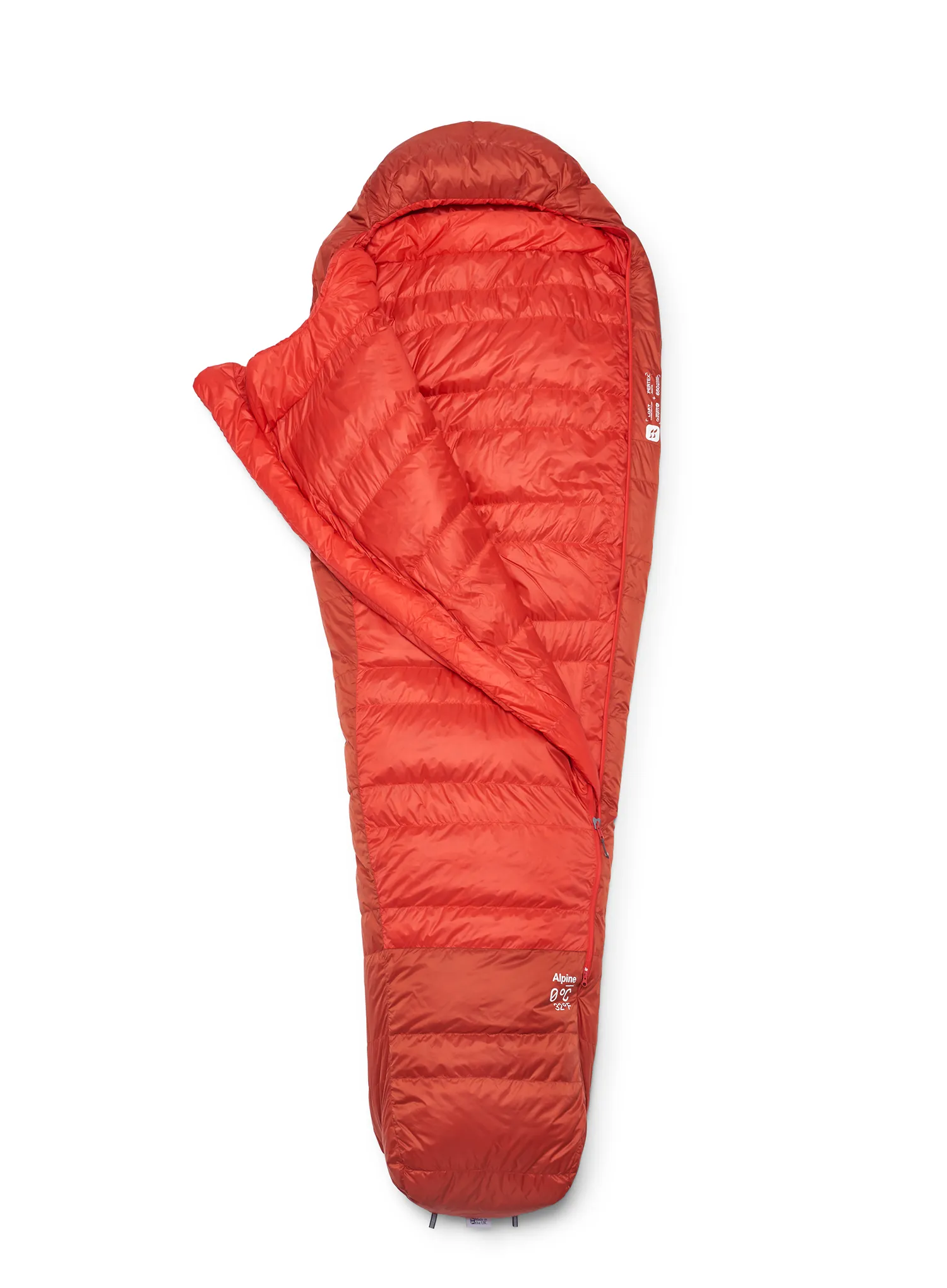 Pūkinis miegmaišis Rab Alpine 0C / 32F (185 cm) - dark horizon/tuscan red