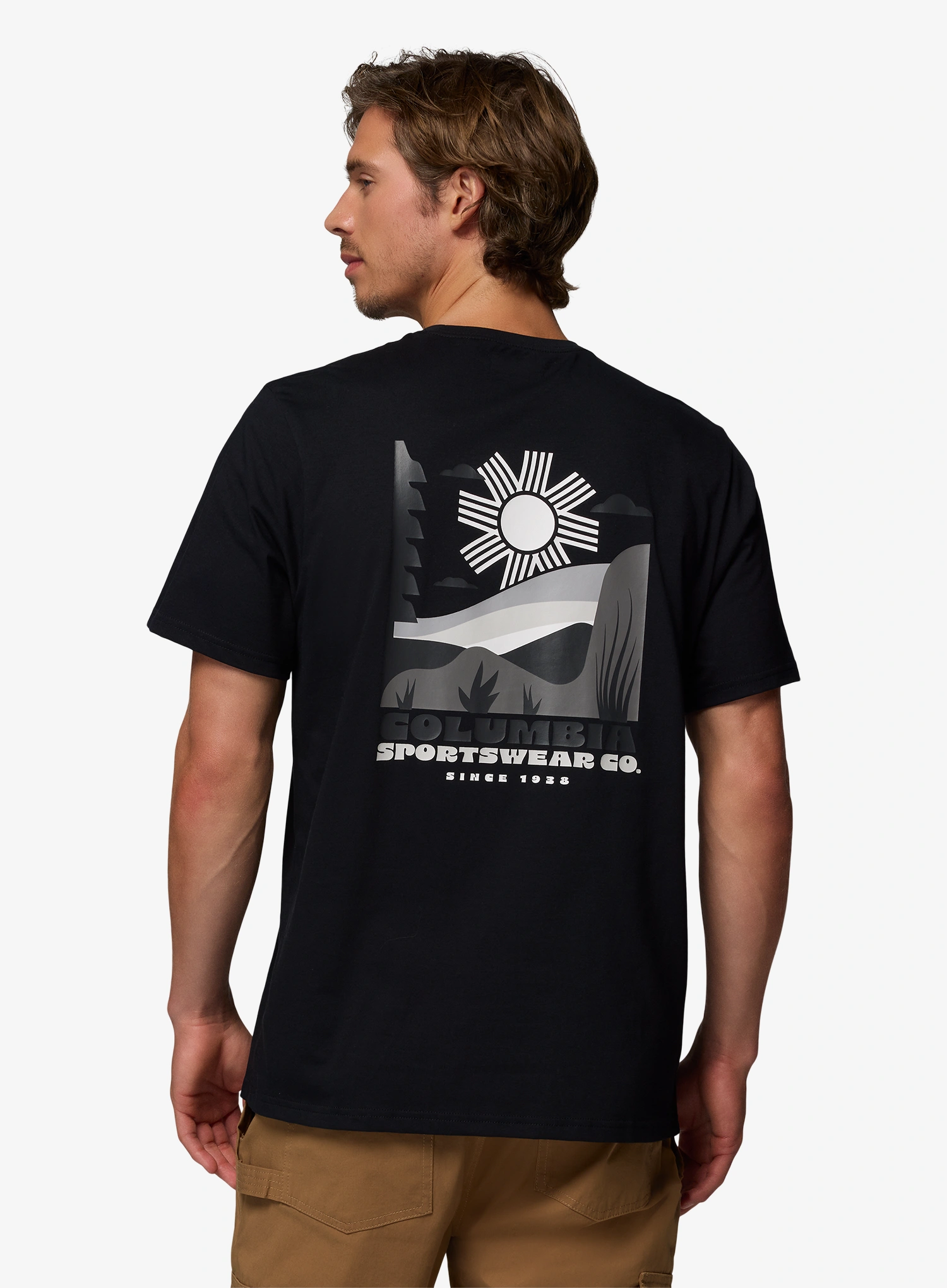 Medvilniniai marškinėliai Columbia CSC Outdoor Back Graphic Tee - black/shining sandscape