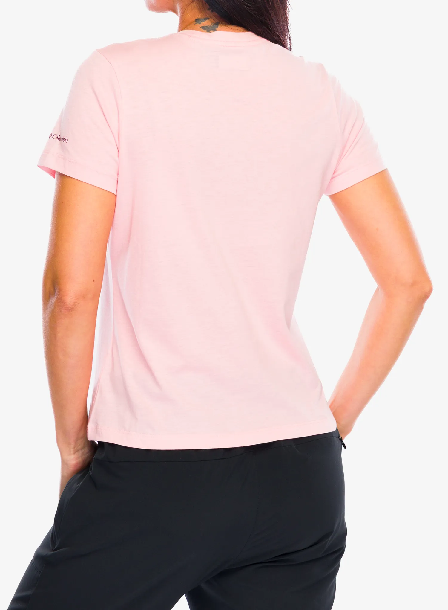 Moteriški marškinėliai Columbia Ruby Springs Graphic Fitted S/S - pink sand/get hiked