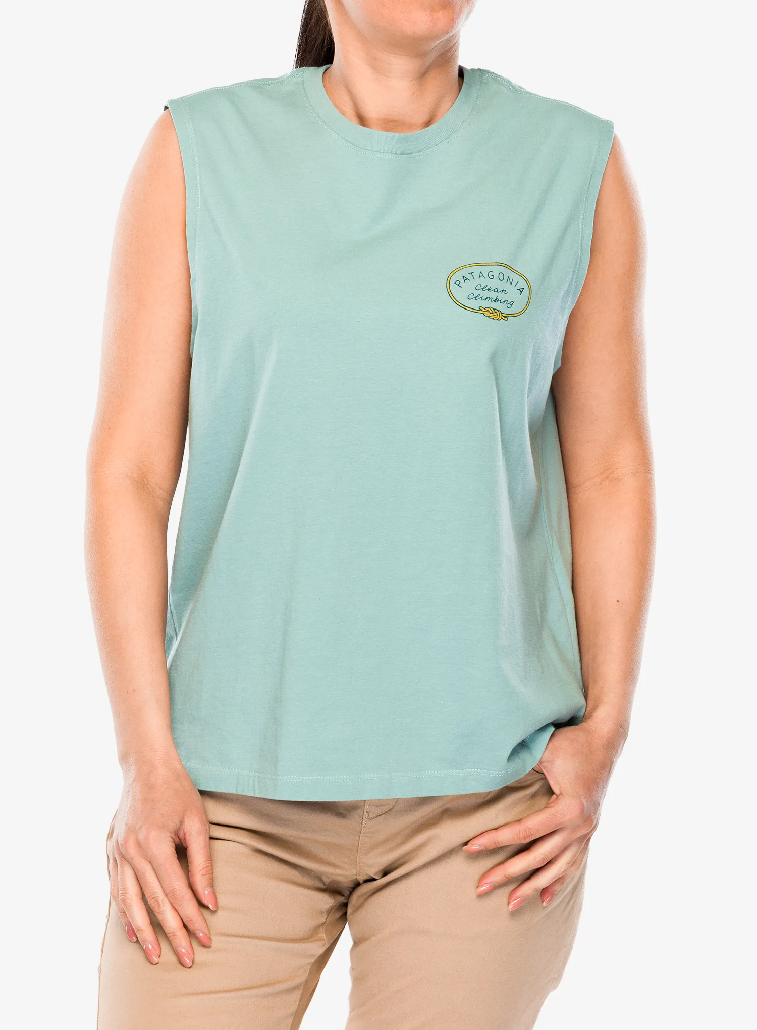 Moteriškas topas Patagonia Clean Climb Roots Boxy Organic Tank - thermal blue