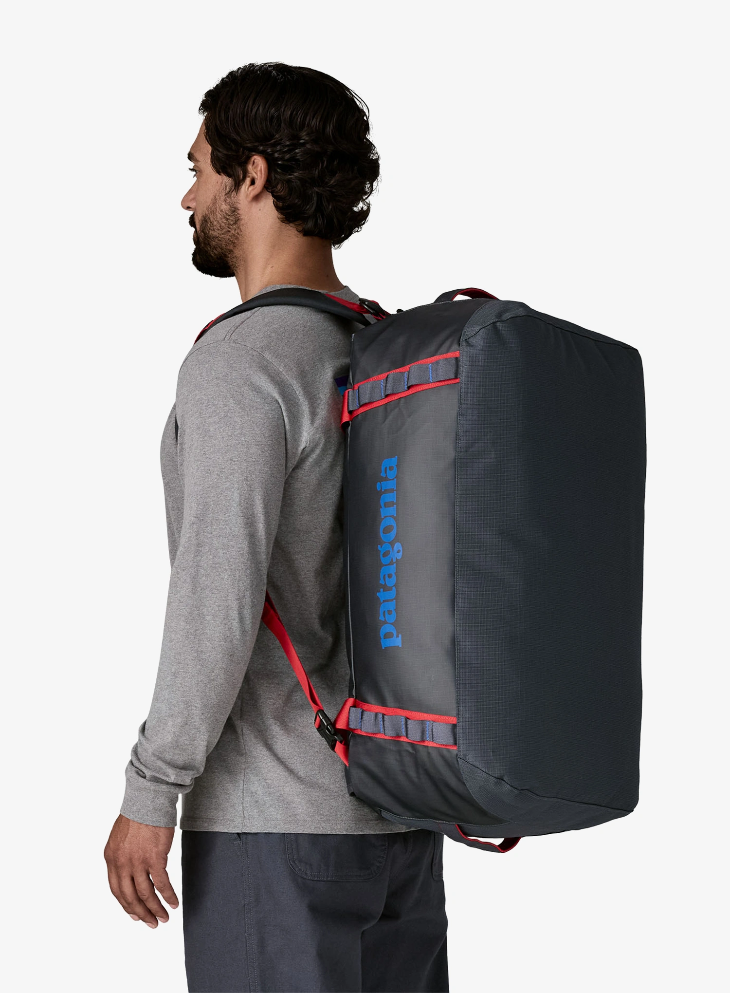 Kelioninis krepšys Patagonia Black Hole Duffel 55L - smolder blue w/amanita red