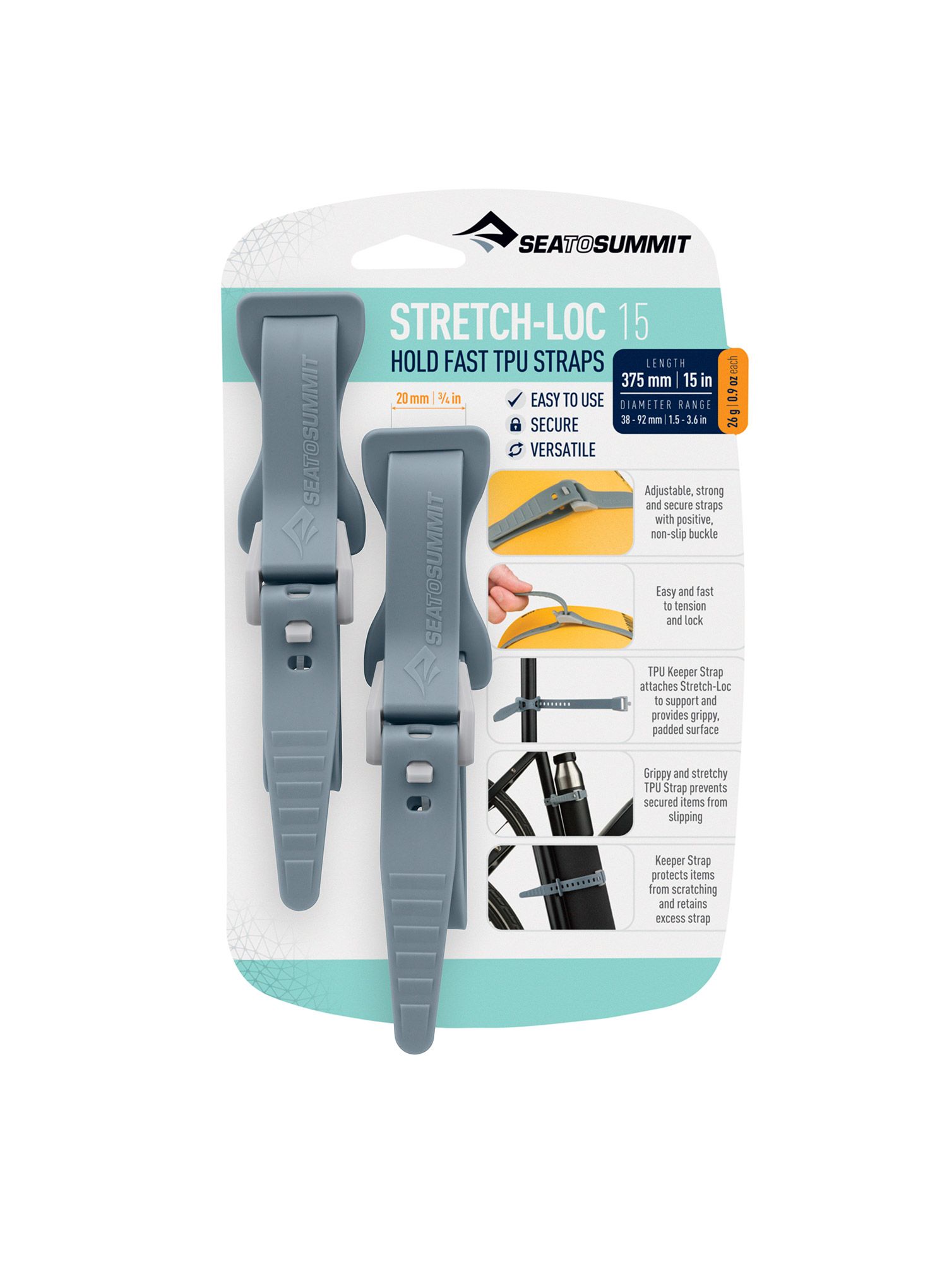 Raišteliai Sea To Summit Stretch-Loc 15 - 20 mm x 375 mm 2 Pack - grey