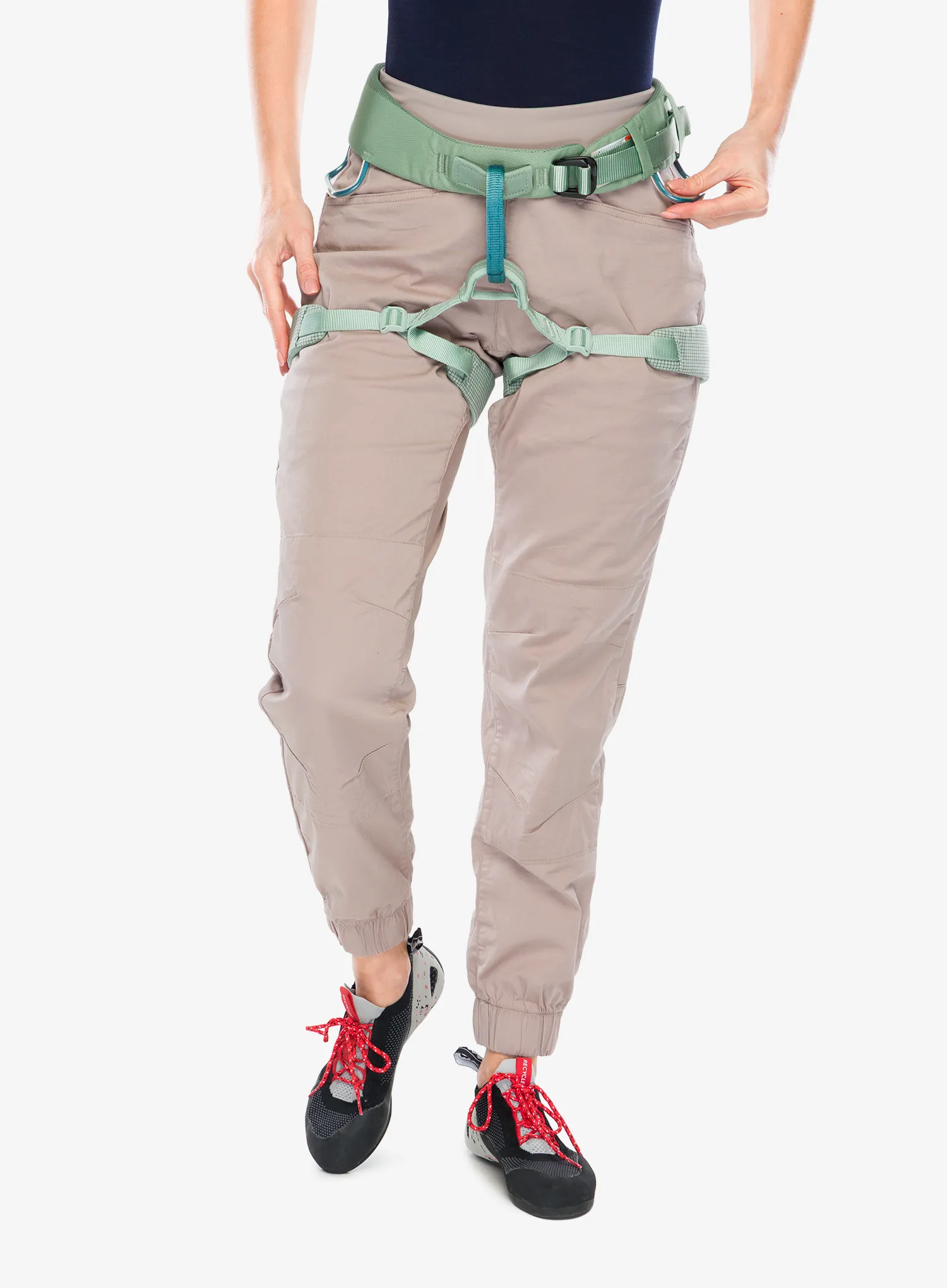 Moteriški laipiojimo apraišai Black Diamond Momentum Harness - desert sage